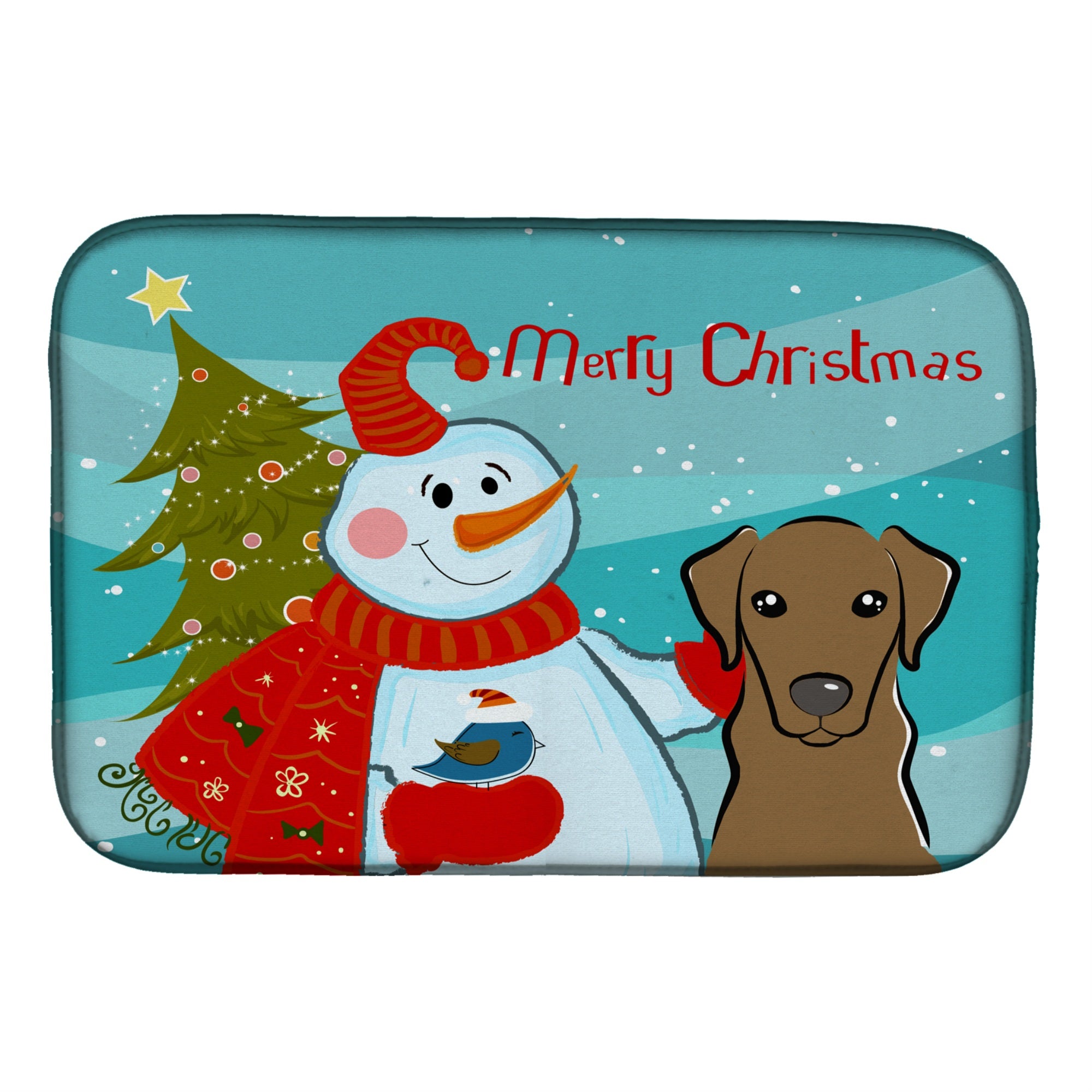 'Caroline'S Treasures Snowman With Chocolate Labrador Dish Drying Mat, 14'''' X 21''''''