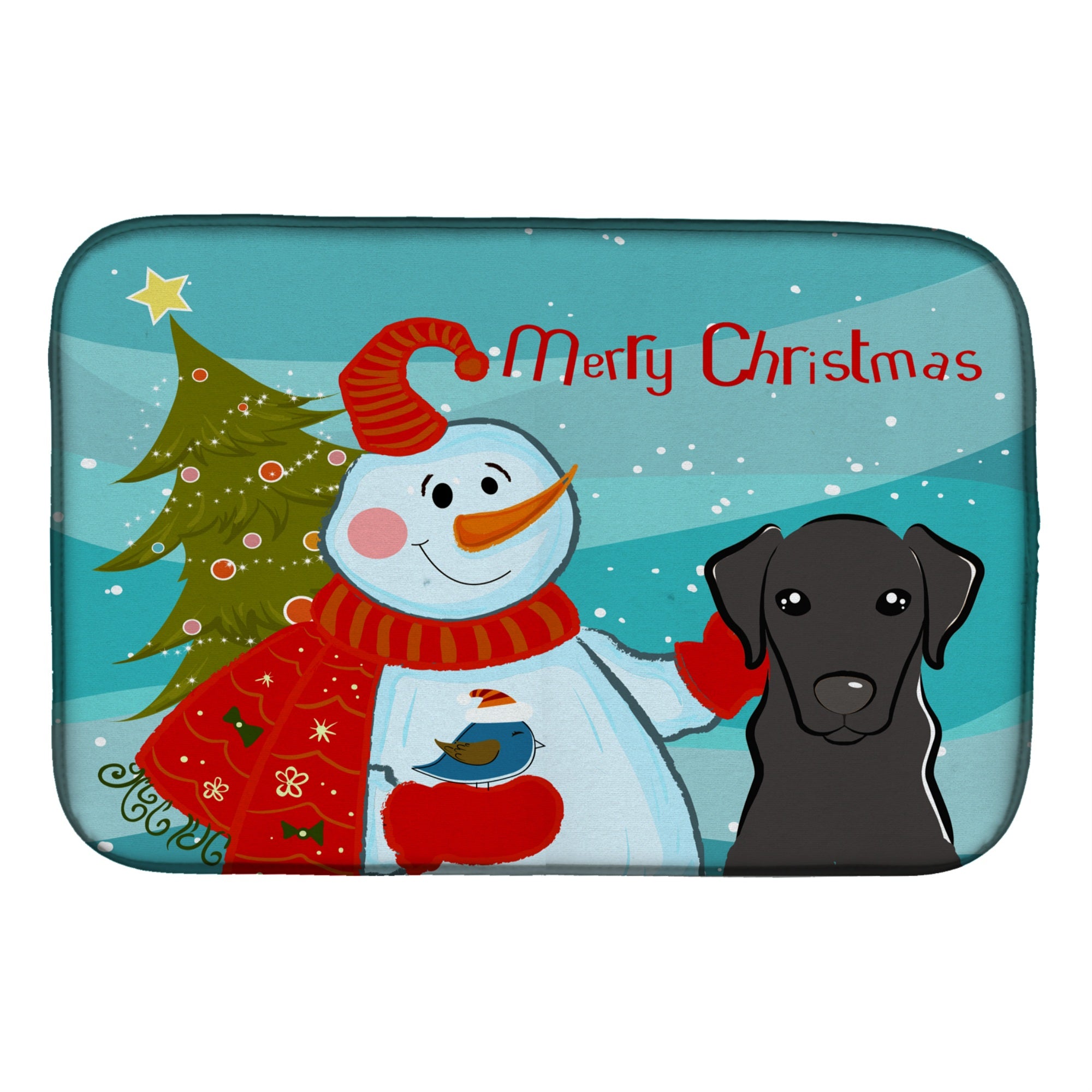 'Caroline'S Treasures Snowman With Black Labrador Dish Drying Mat, 14 X 21''