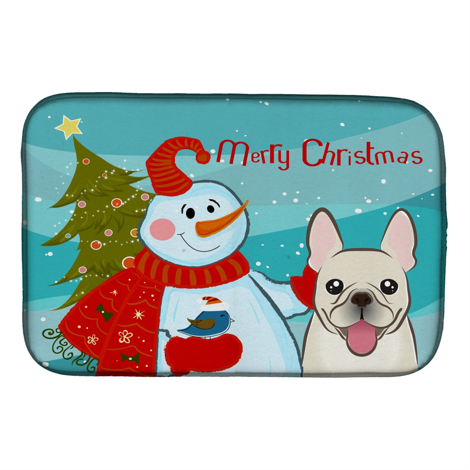 'Caroline'S Treasures Snowman With French Bulldog Dish Drying Mat, 14'''' X 21''''''