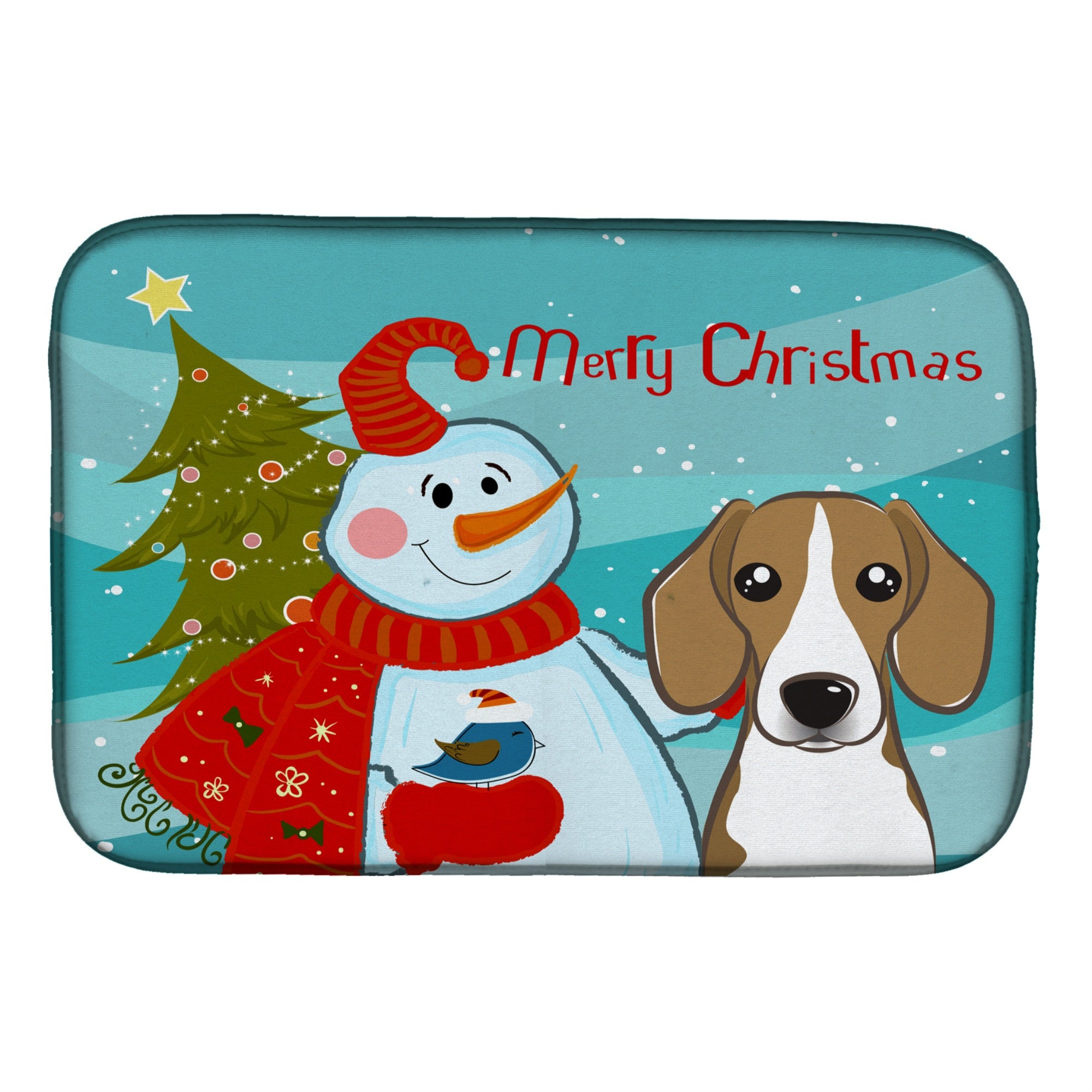 'Caroline'S Treasures Snowman With Beagle Dish Drying Mat, 14'''' X 21''''''
