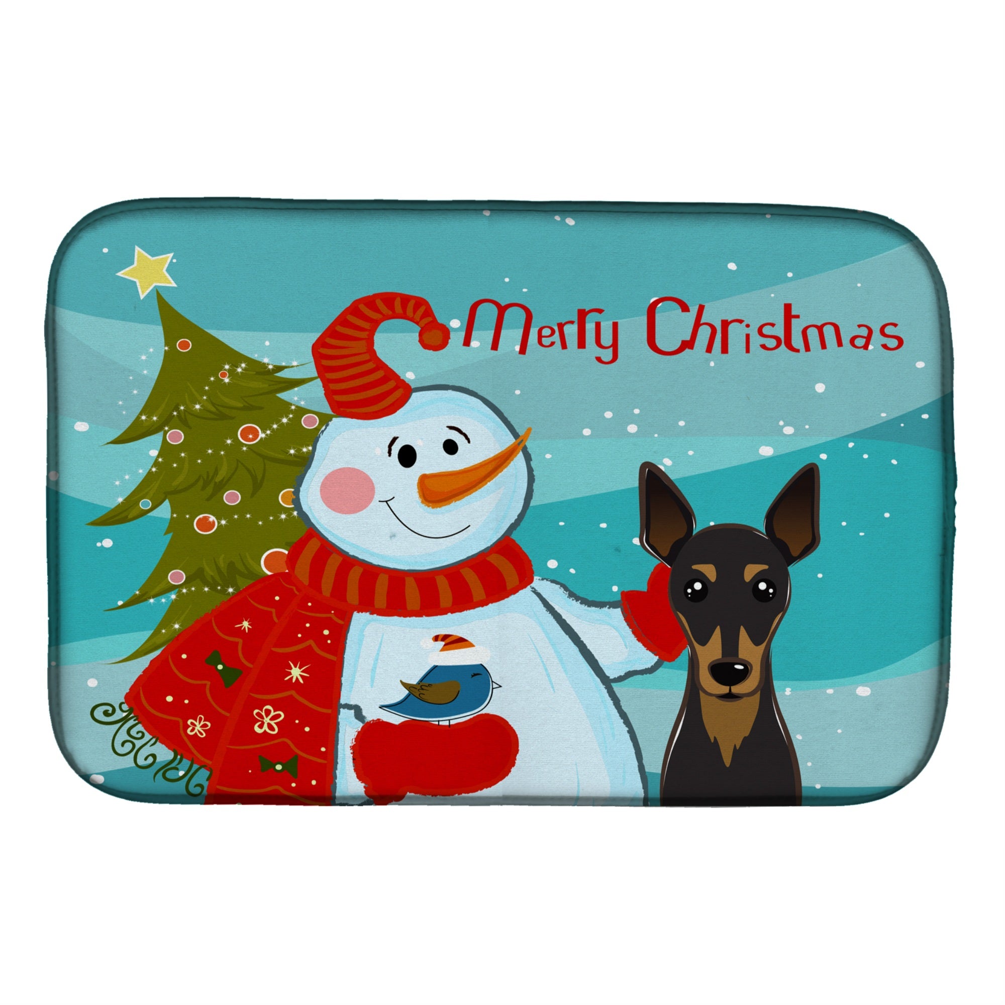 'Caroline'S Treasures Snowman With Min Pin Dish Drying Mat, 14'''' X 21''''''