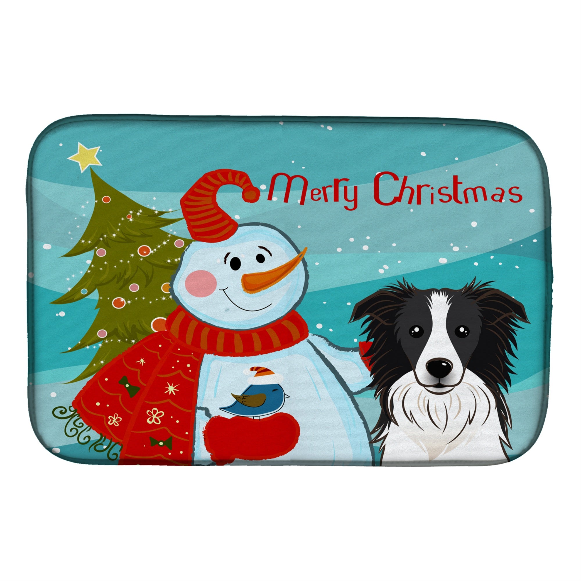'Caroline'S Treasures Snowman With Border Collie Dish Drying Mat, 14'''' X 21''''''