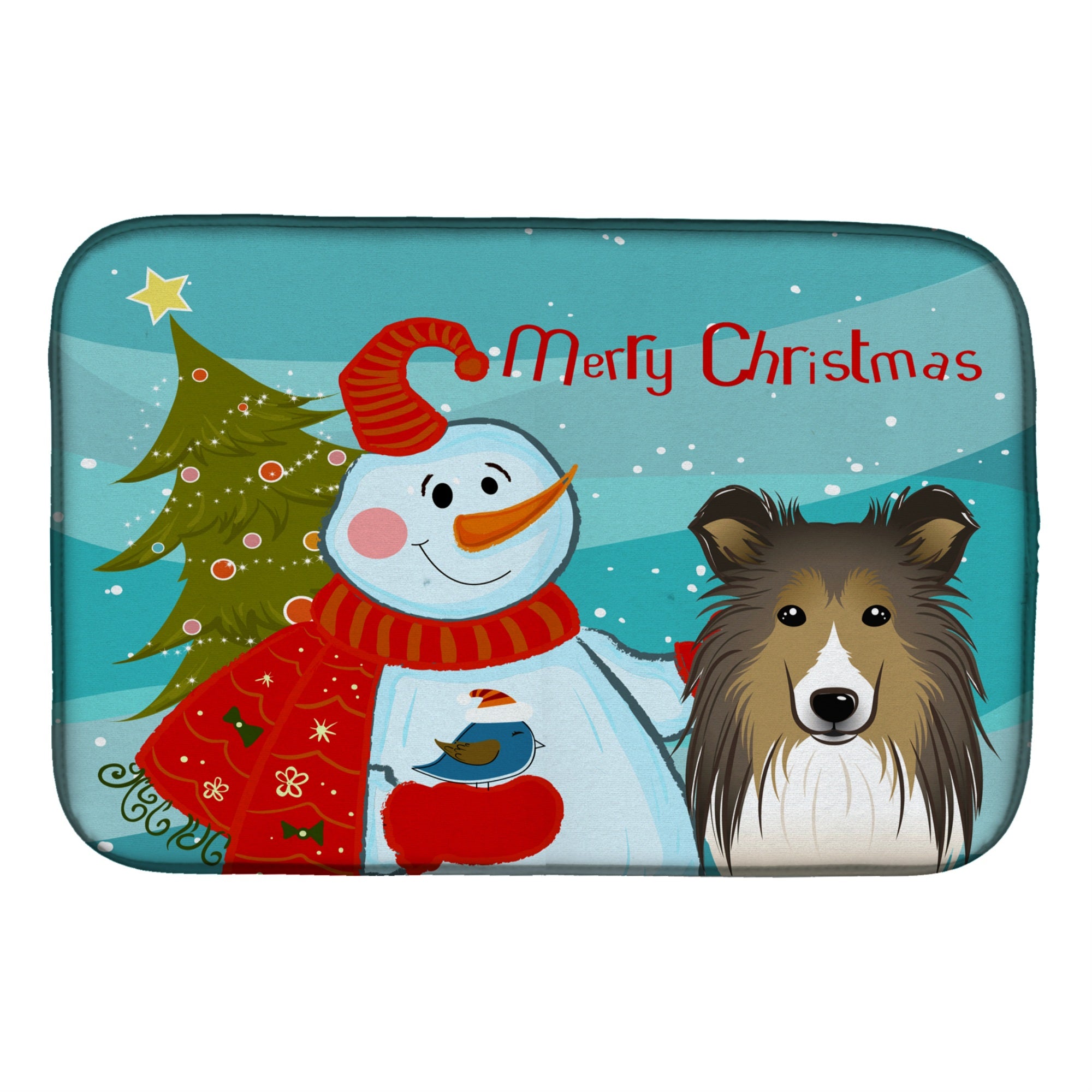 'Caroline'S Treasures Snowman With Sheltie Dish Drying Mat, 14'''' X 21''''''