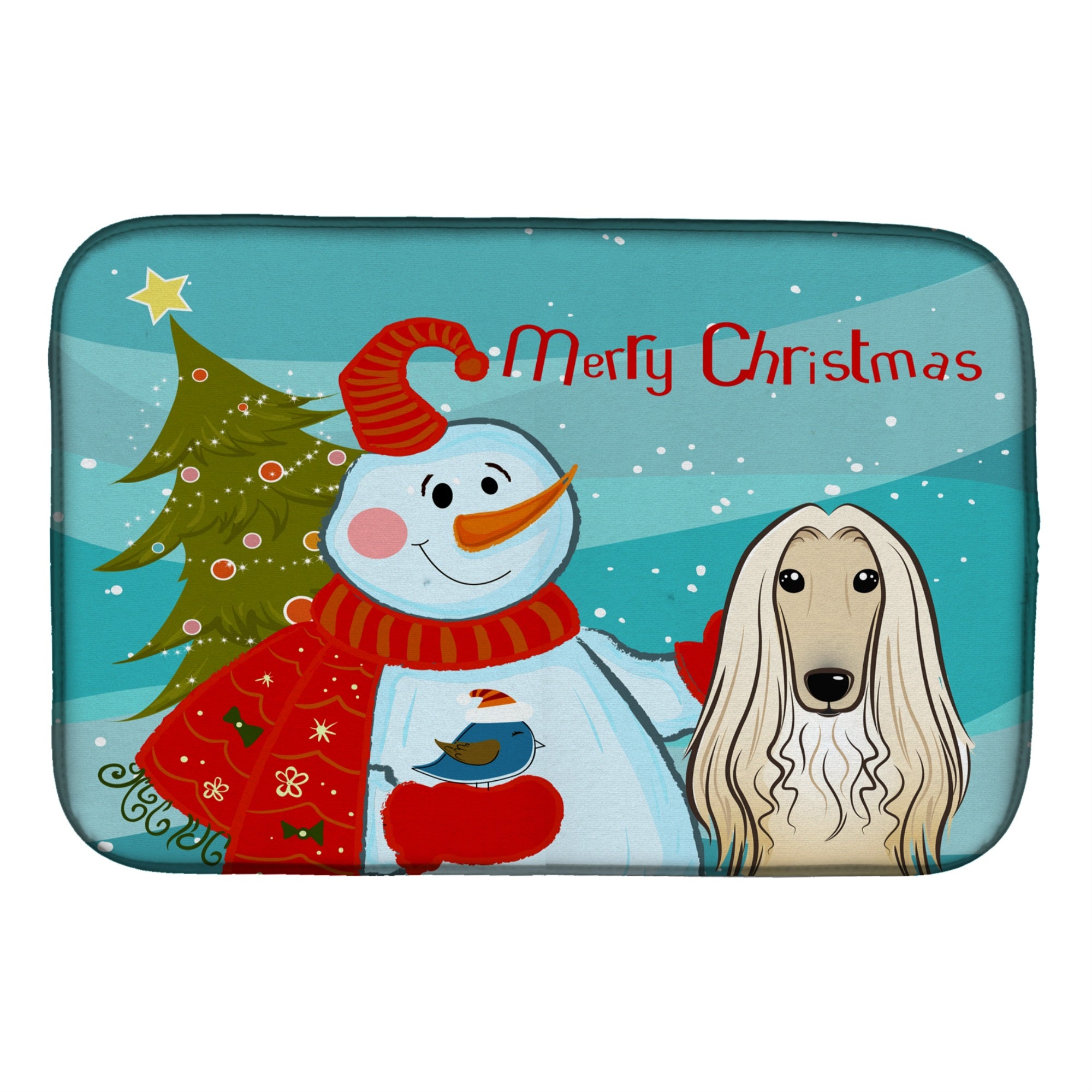 'Caroline'S Treasures Snowman With Afghan Hound Dish Drying Mat, 14'''' X 21''''''