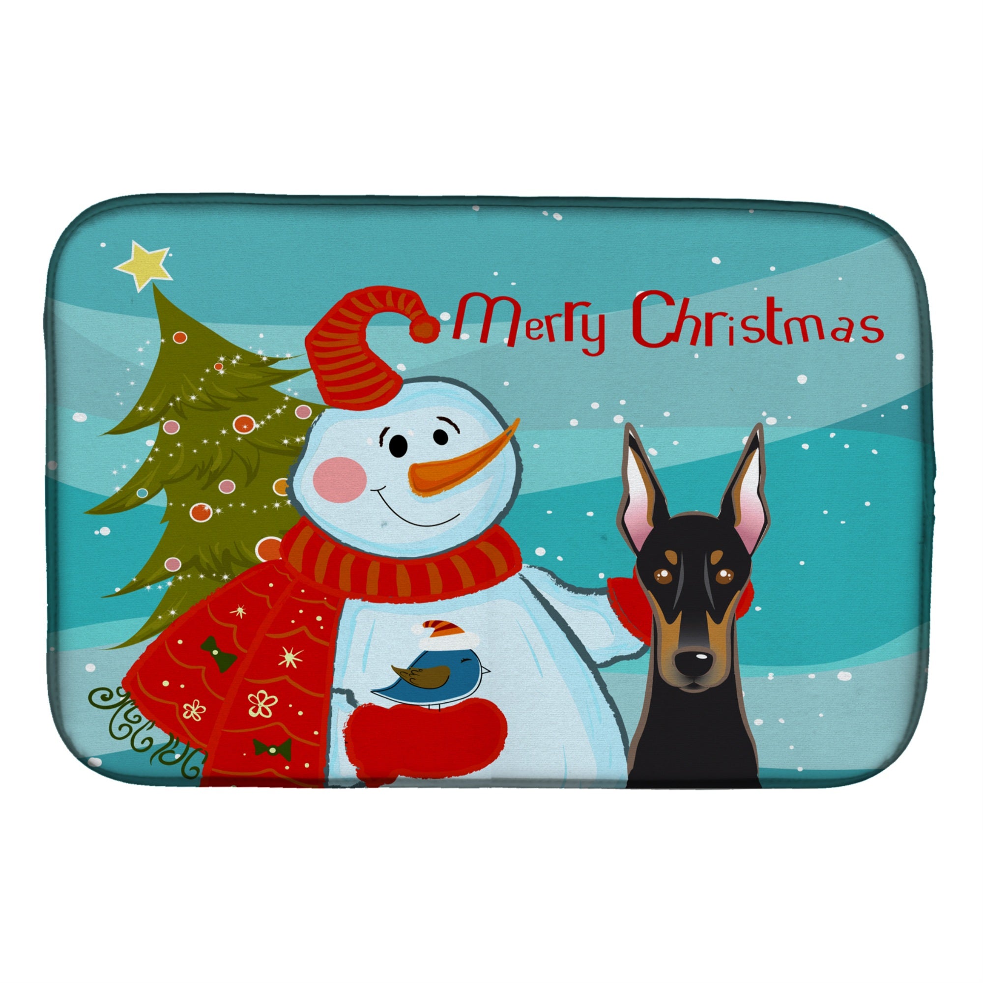 'Caroline'S Treasures Snowman With Doberman Dish Drying Mat, 14'''' X 21''''''