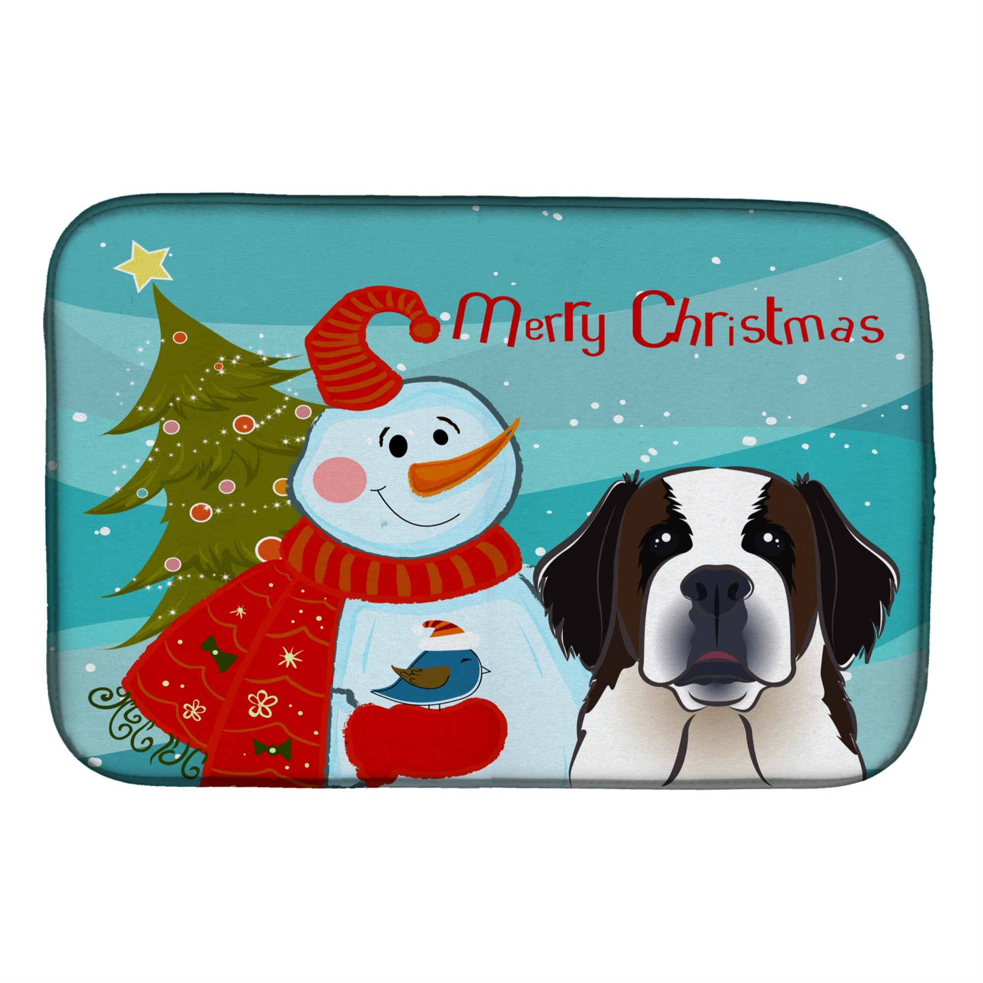 'Caroline'S Treasures Snowman With Saint Bernard Dish Drying Mat, 14 X 21''