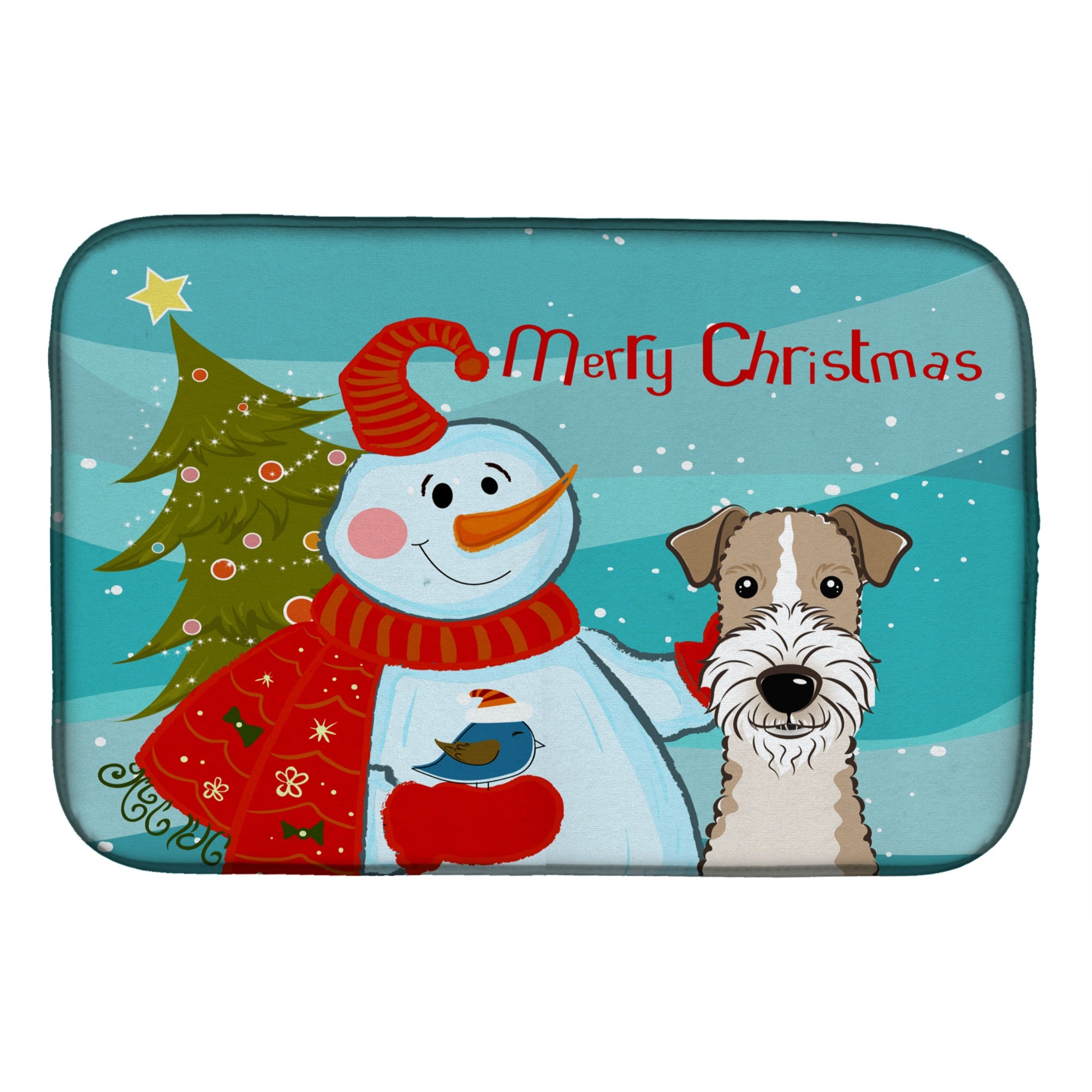 'Caroline'S Treasures Snowman With Wire Haired Fox Terrier Dish Drying Mat, 14'''' X 21''''''