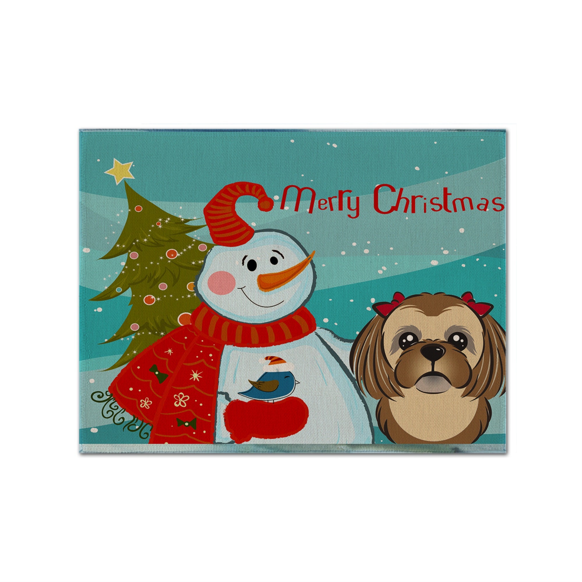 'Caroline'S Treasures Bb1869Plmt Snowman With Chocolate Brown Shih Tzu Fabric Placemat, Multicolor''