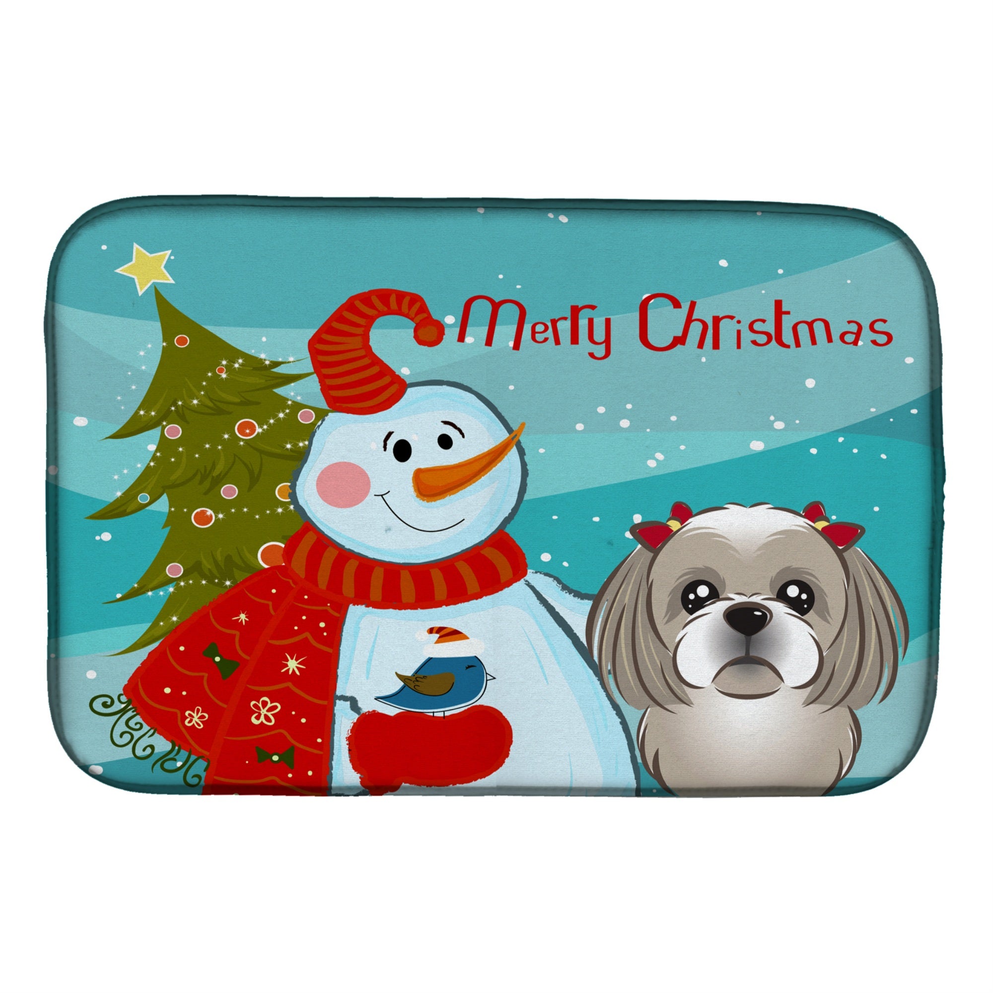 'Caroline'S Treasures Snowman With Gray Silver Shih Tzu Dish Drying Mat, 14'''' X 21''''''