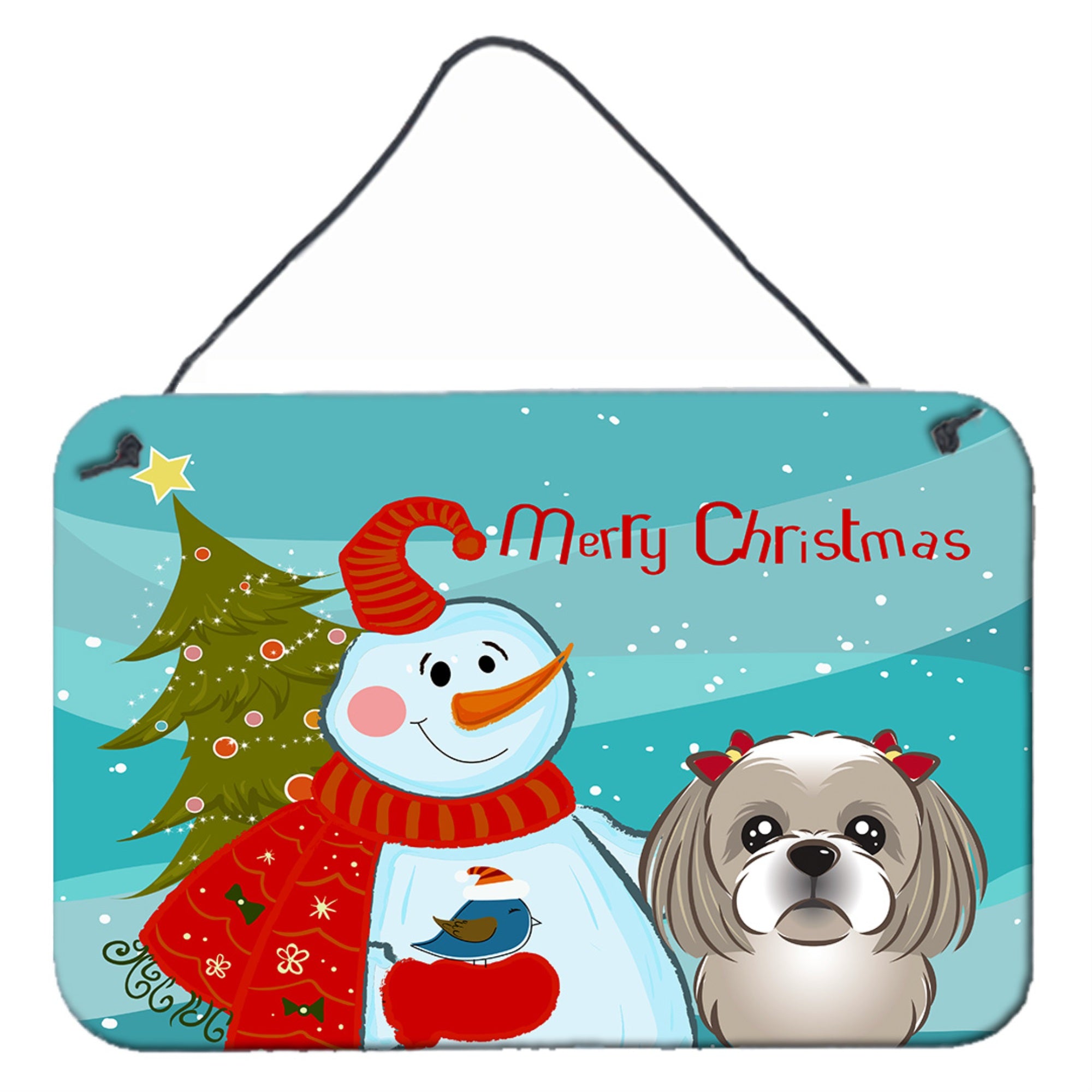 'Caroline'S Treasures Snowman With Gray Silver Shih Tzu Wall Or Door Hanging Prints Bb1870Ds812, 8Hx12W''