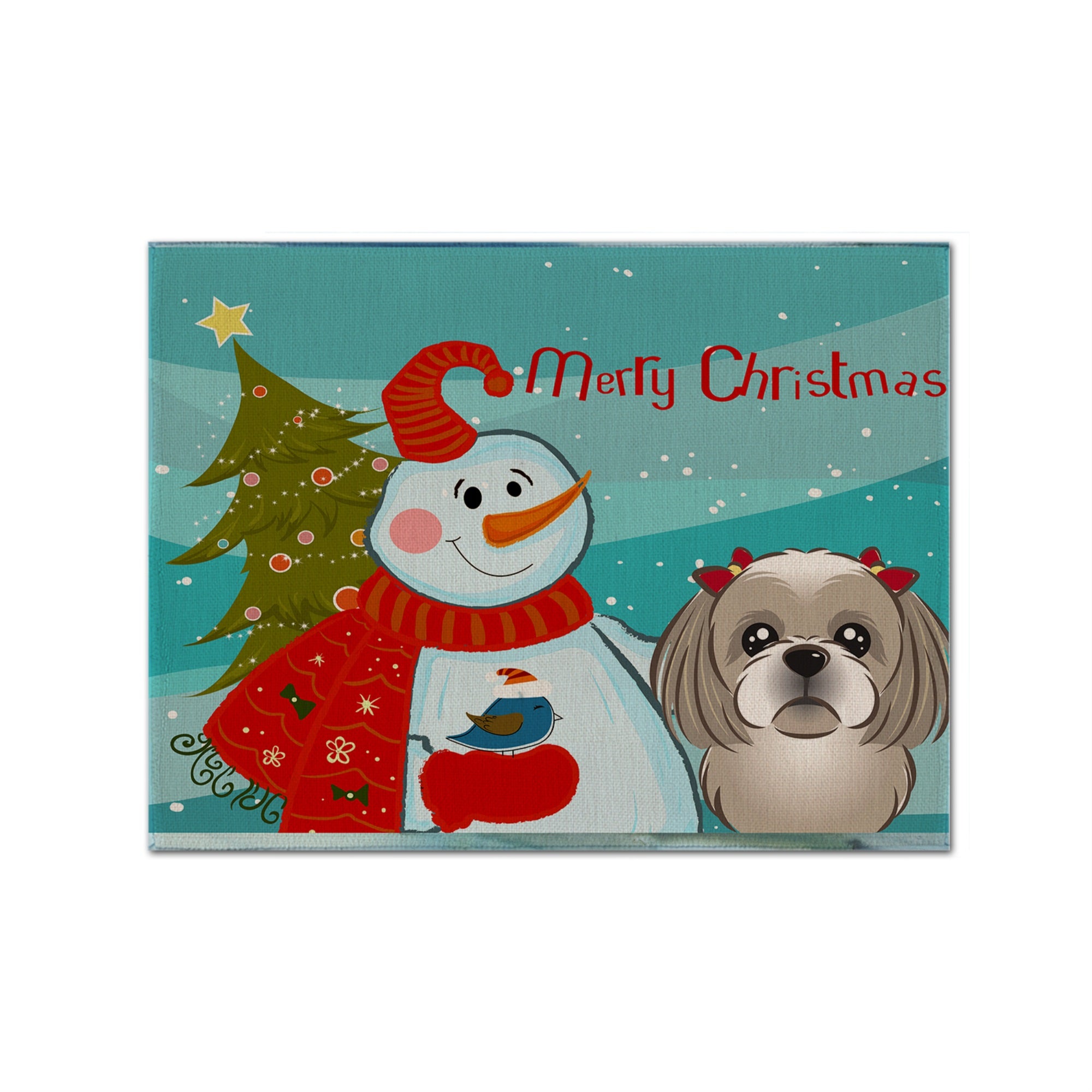 'Caroline'S Treasures Bb1870Plmt Snowman With Gray Silver Shih Tzu Fabric Placemat, Multicolor''