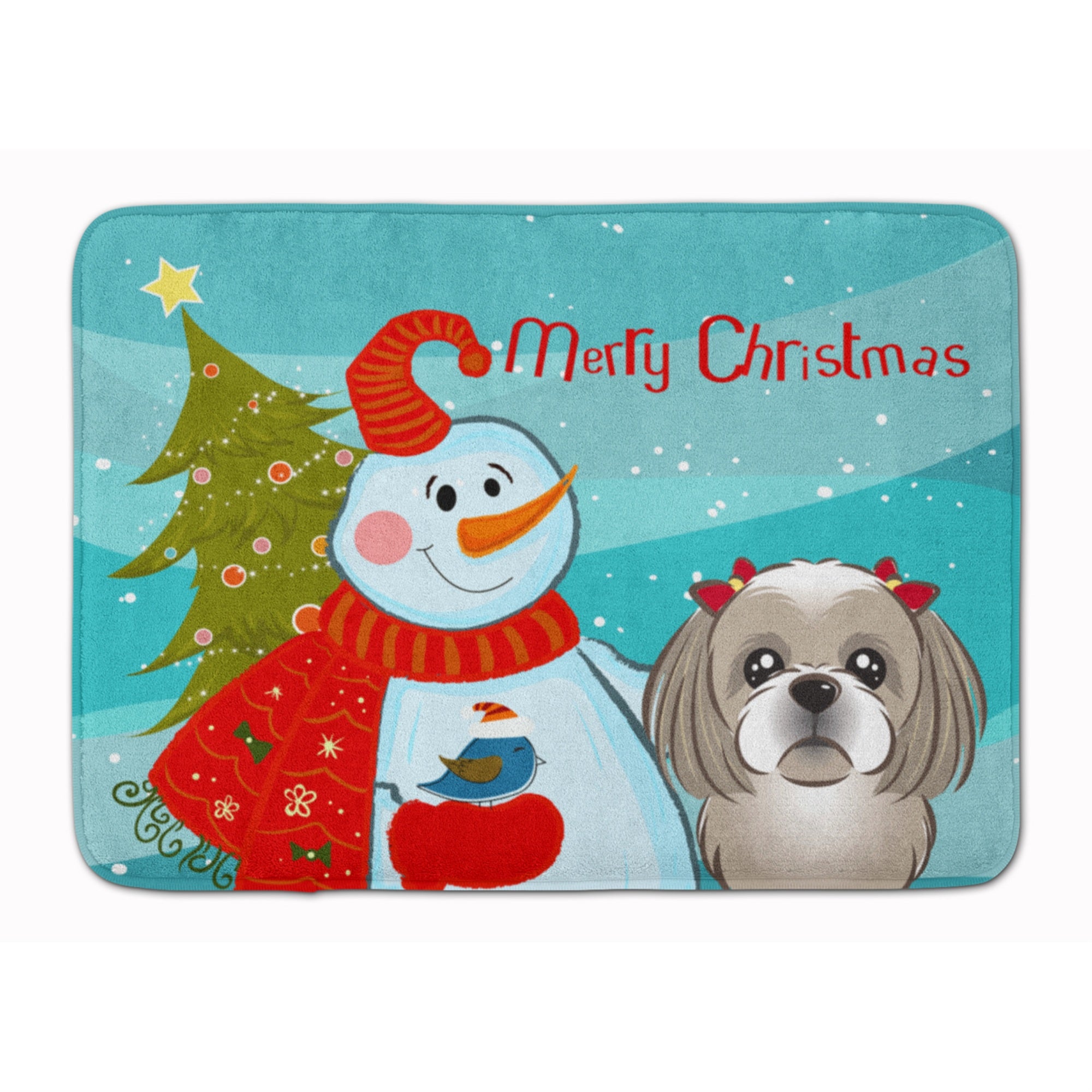 'Caroline'S Treasures Snowman With Gray Silver Shih Tzu Floor Mat, 19'''' X 27'''', Multicolor''