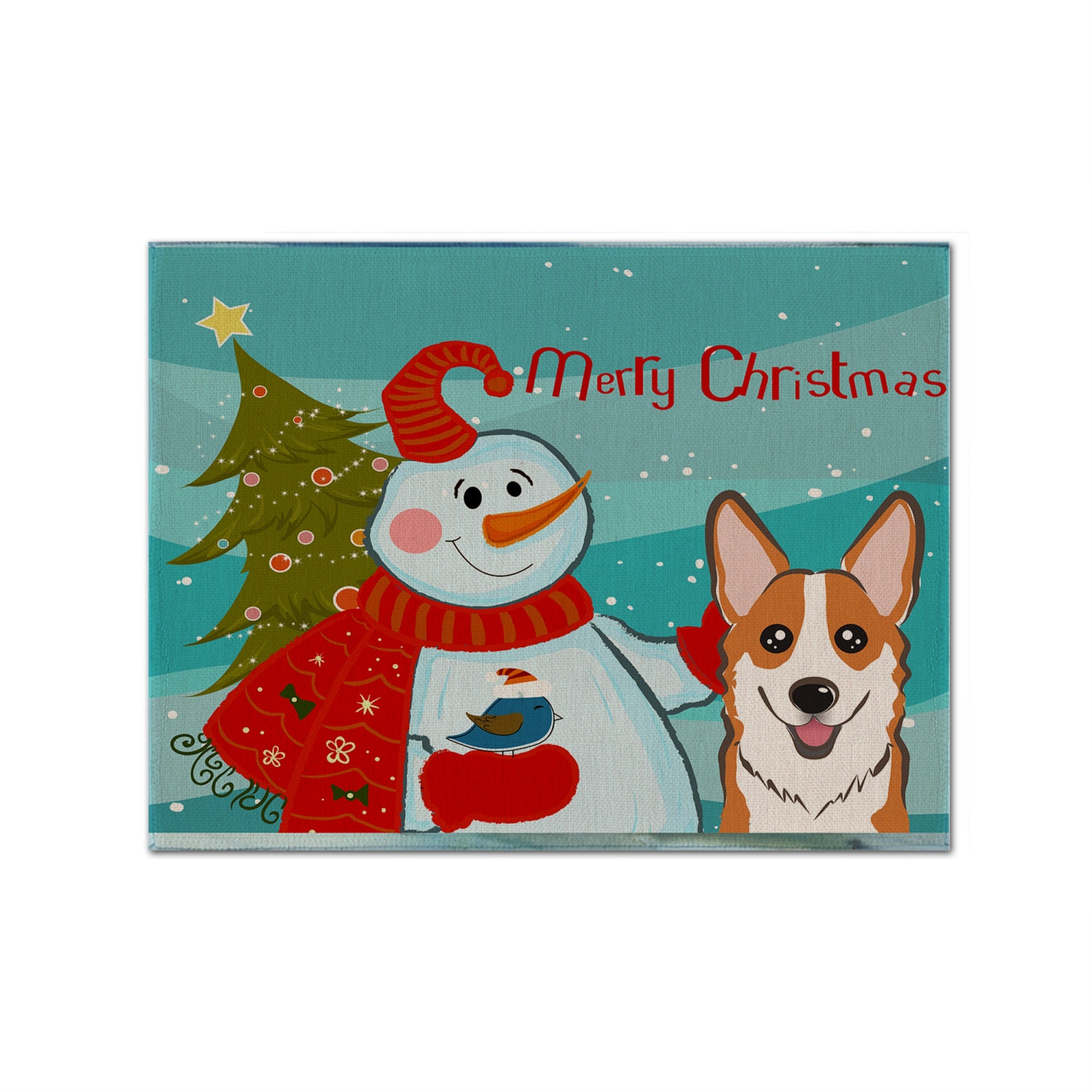 'Caroline'S Treasures Bb1874Plmt Snowman With Red Corgi Fabric Placemat, Multicolor''