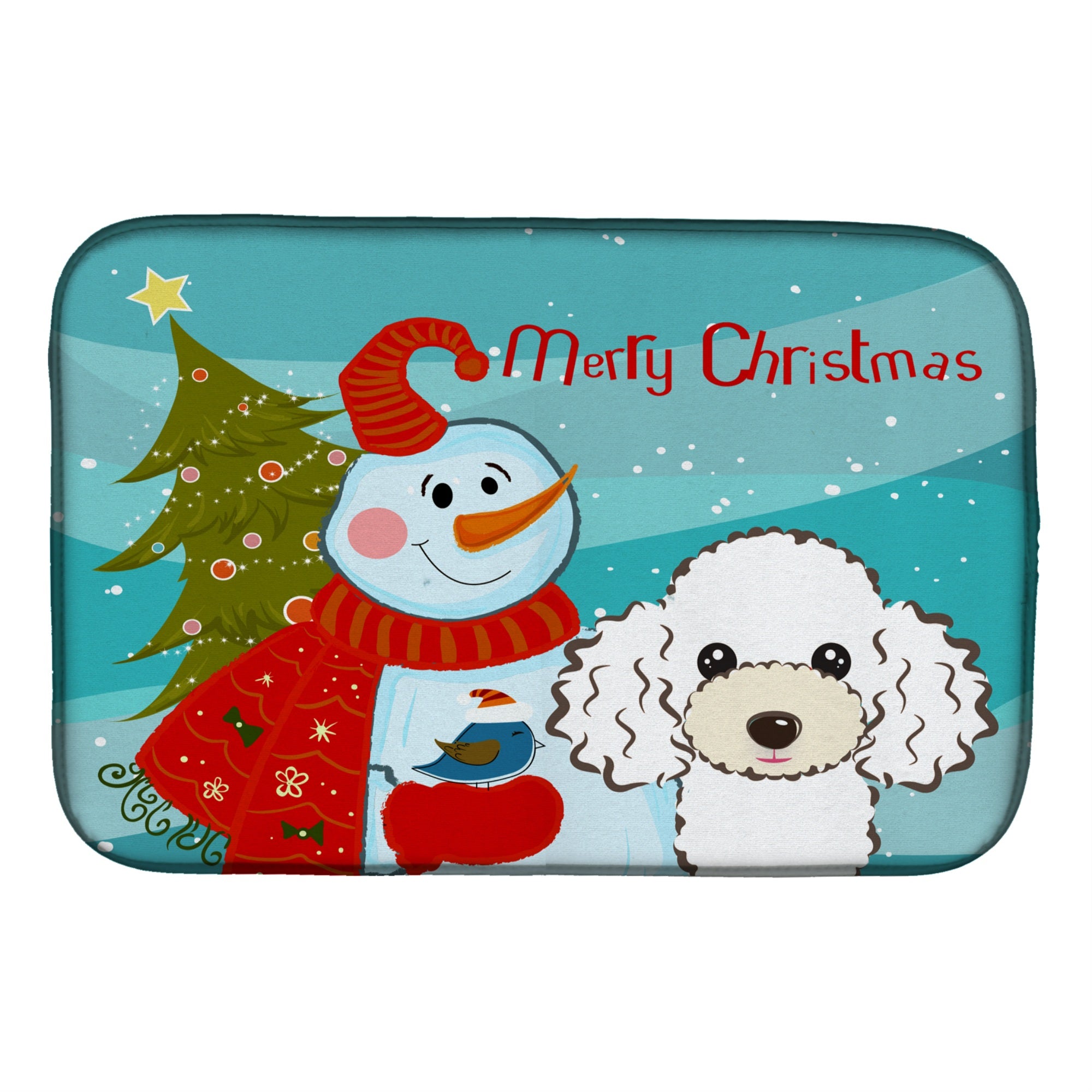 'Caroline'S Treasures Snowman With White Poodle Dish Drying Mat, 14'''' X 21''''''