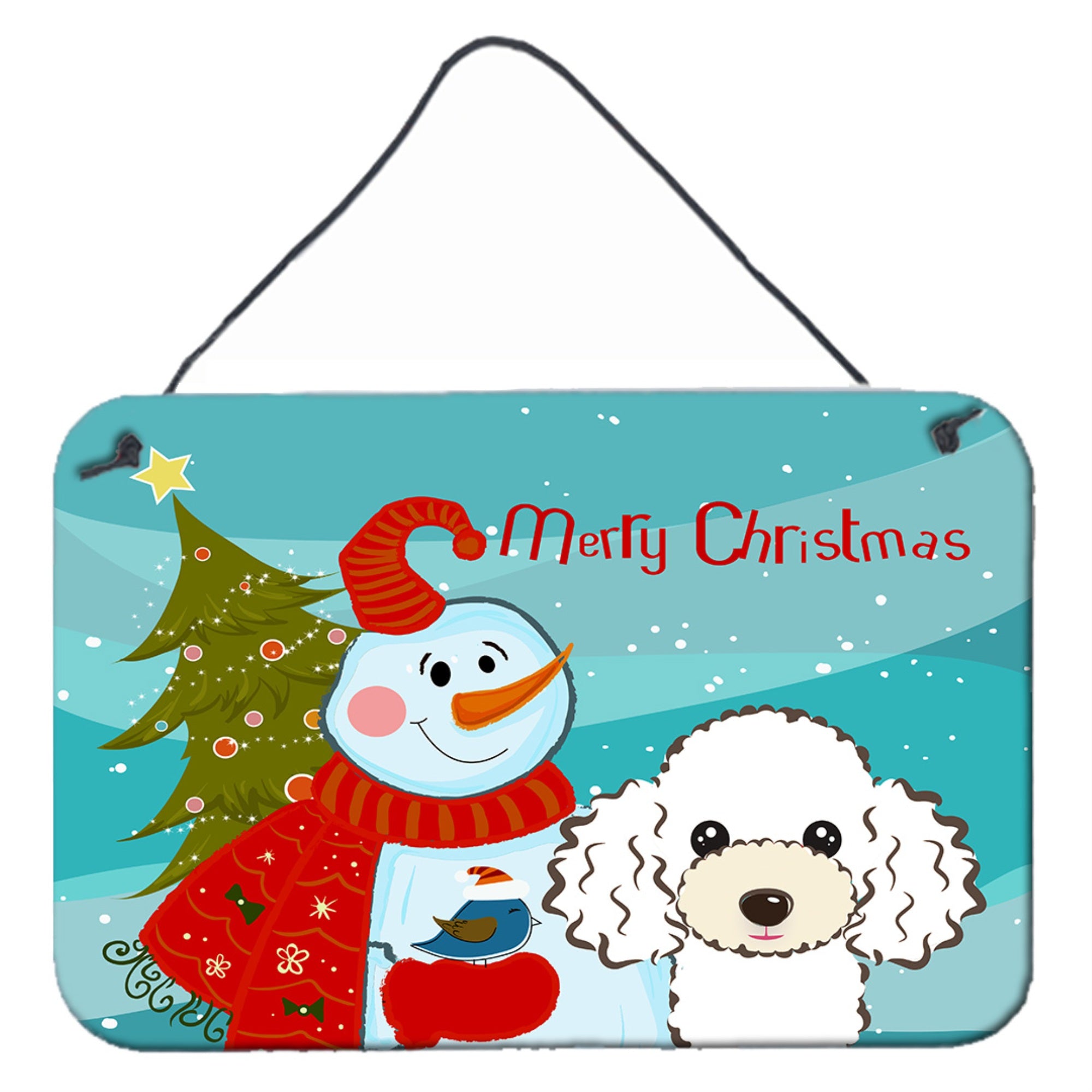 'Caroline'S Treasures Snowman With White Poodle Wall Or Door Hanging Prints Bb1877Ds812, 8Hx12W''