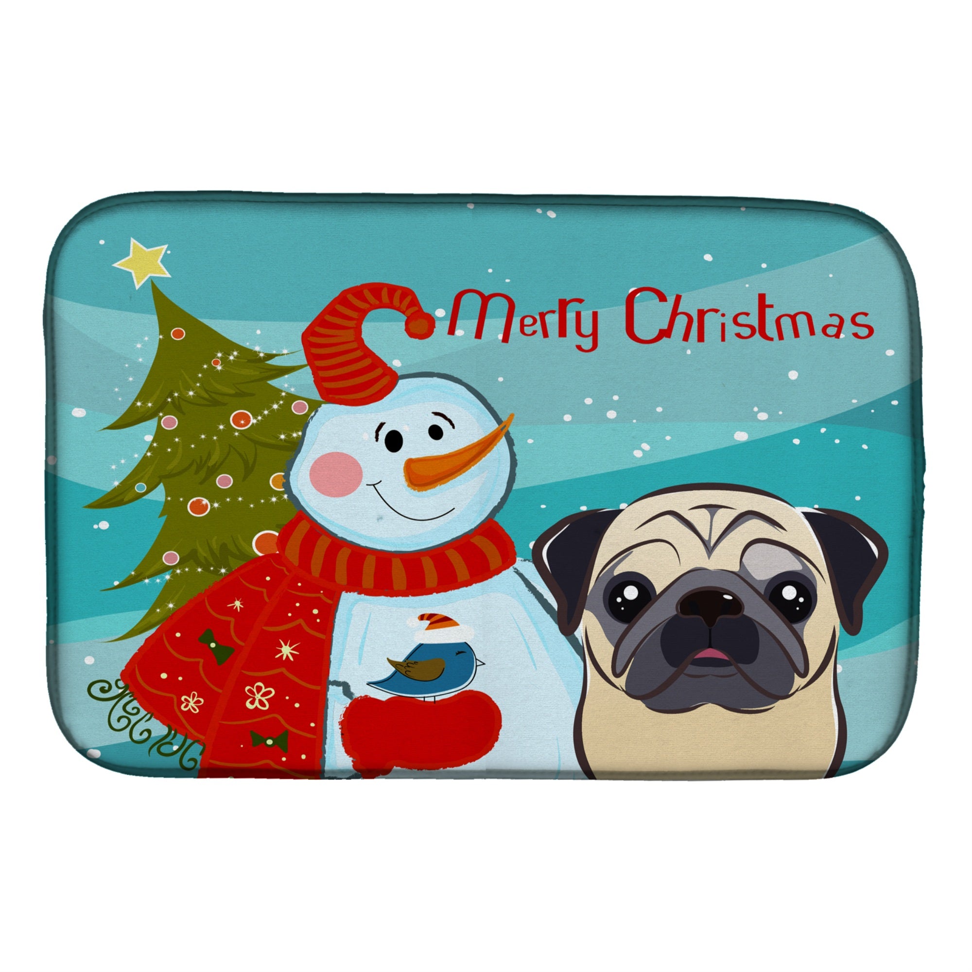 'Caroline'S Treasures Snowman With Fawn Pug Dish Drying Mat, 14'''' X 21''''''