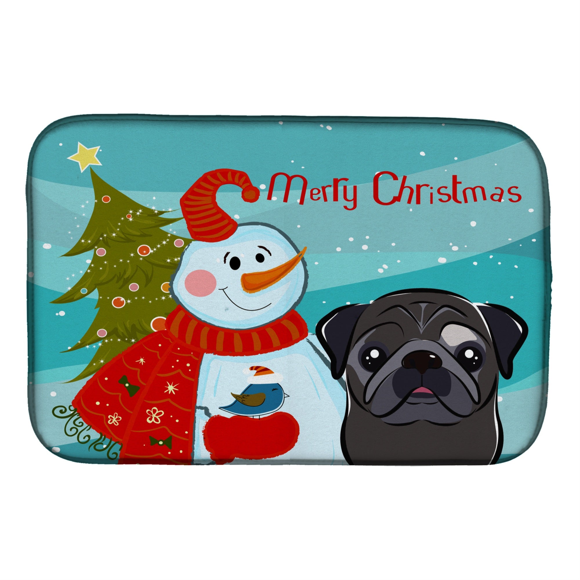 'Caroline'S Treasures Snowman With Black Pug Dish Drying Mat, 14'''' X 21''''''