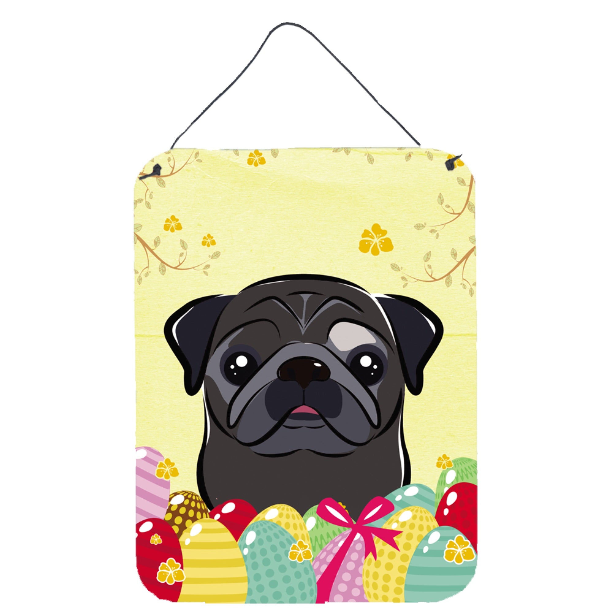 'Caroline'S Treasures Black Pug Easter Egg Hunt Wall Or Door Hanging Prints Bb1945Ds1216, 16Hx12W, Multicolor''