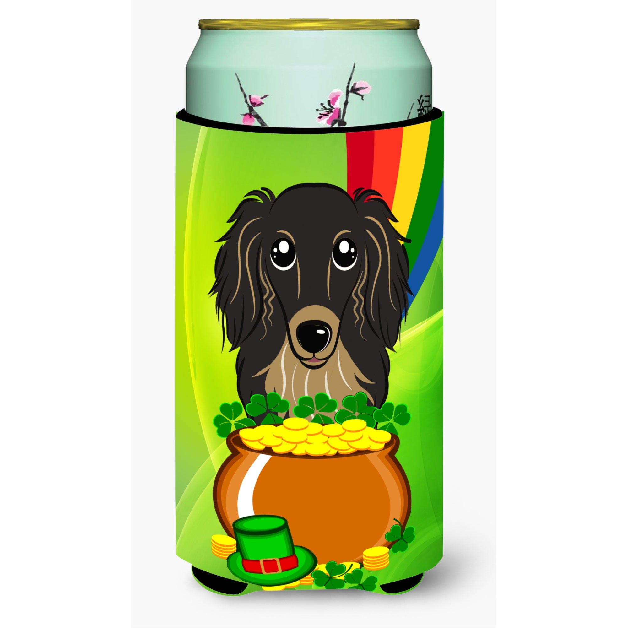 'Caroline'S Treasures Bb1957Tbc ''''Longhair Black And Tan Dachshund St. Patrick'S Day'''' Tall Boy Hugger Koozie, Multicolor''