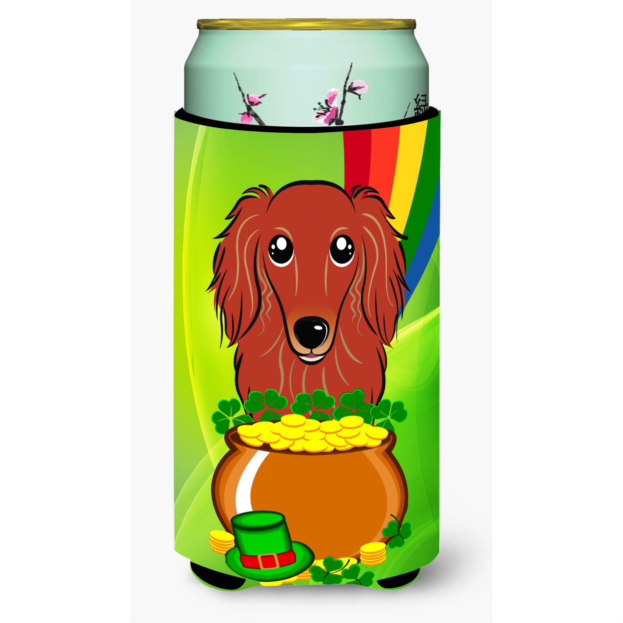 'Caroline'S Treasures Bb1958Tbc ''''Longhair Red Dachshund St. Patrick'S Day'''' Tall Boy Hugger Koozie, Multicolor''