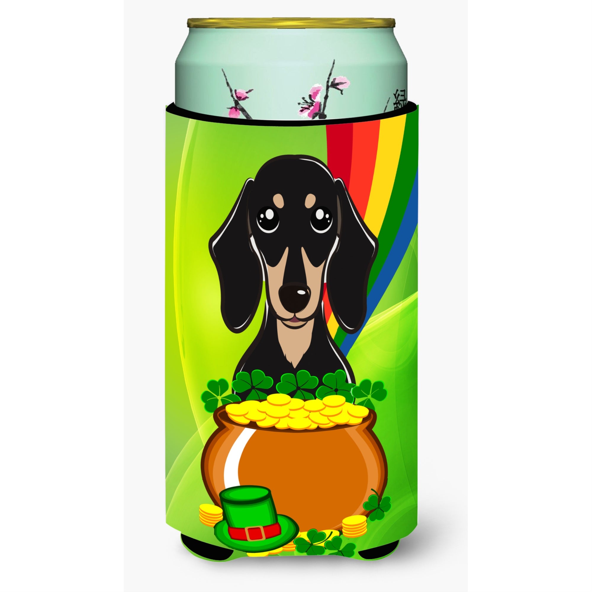 'Caroline'S Treasures Bb1959Tbc ''''Smooth Black And Tan Dachshund St. Patrick'S Day'''' Tall Boy Hugger Koozie, Multicolor''