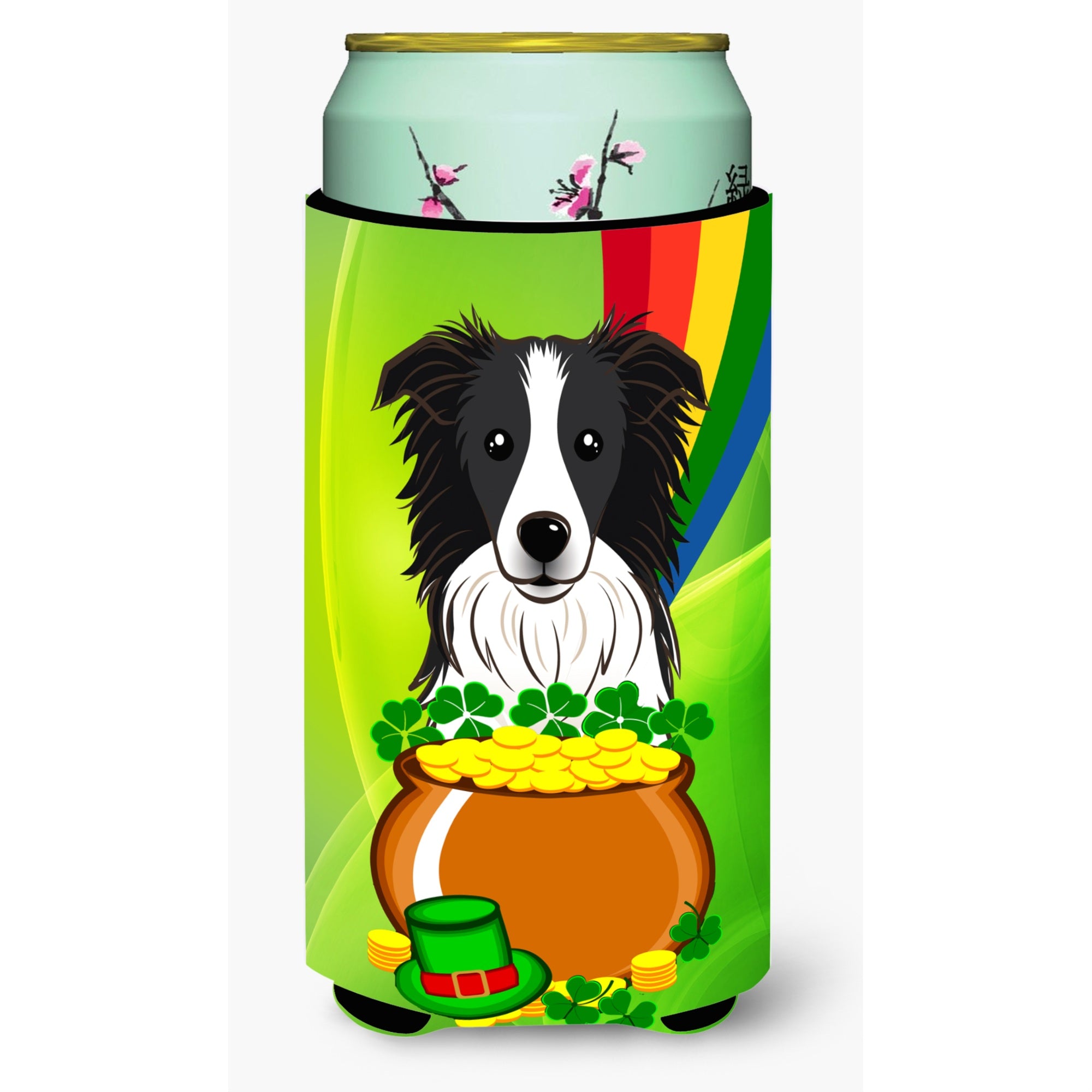 'Caroline'S Treasures Bb1985Tbc ''''Border Collie St. Patrick'S Day'''' Tall Boy Hugger Koozie, Multicolor''