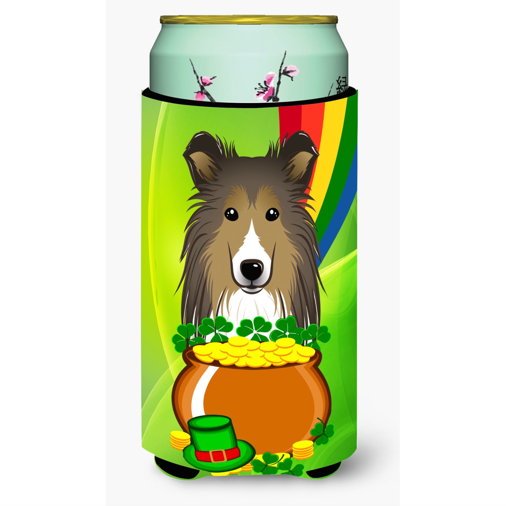 'Caroline'S Treasures Bb1986Tbc ''''Sheltie St. Patrick'S Day'''' Tall Boy Hugger Koozie, Multicolor''