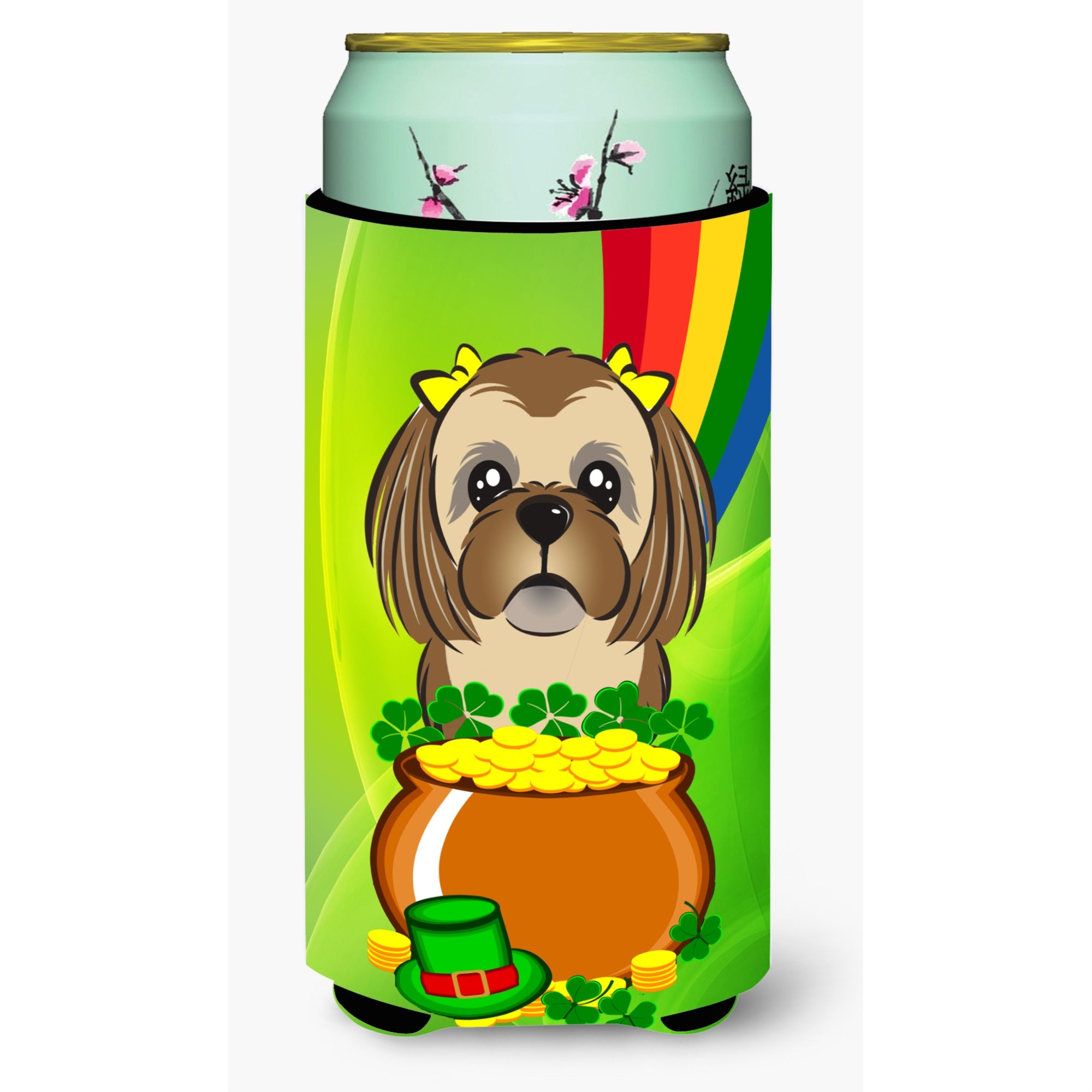 'Caroline'S Treasures Bb1993Tbc ''''Chocolate Brown Shih Tzu St. Patrick'S Day'''' Tall Boy Hugger Koozie, Multicolor''