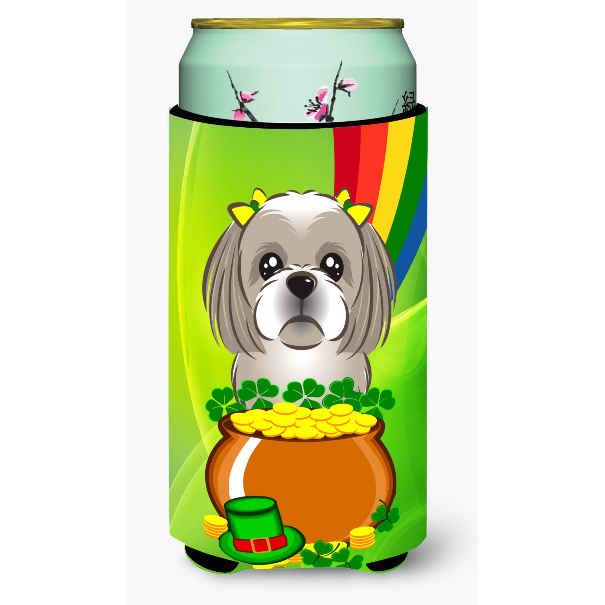 'Caroline'S Treasures Bb1994Tbc ''''Gray Silver Shih Tzu St. Patrick'S Day'''' Tall Boy Hugger Koozie, Multicolor''
