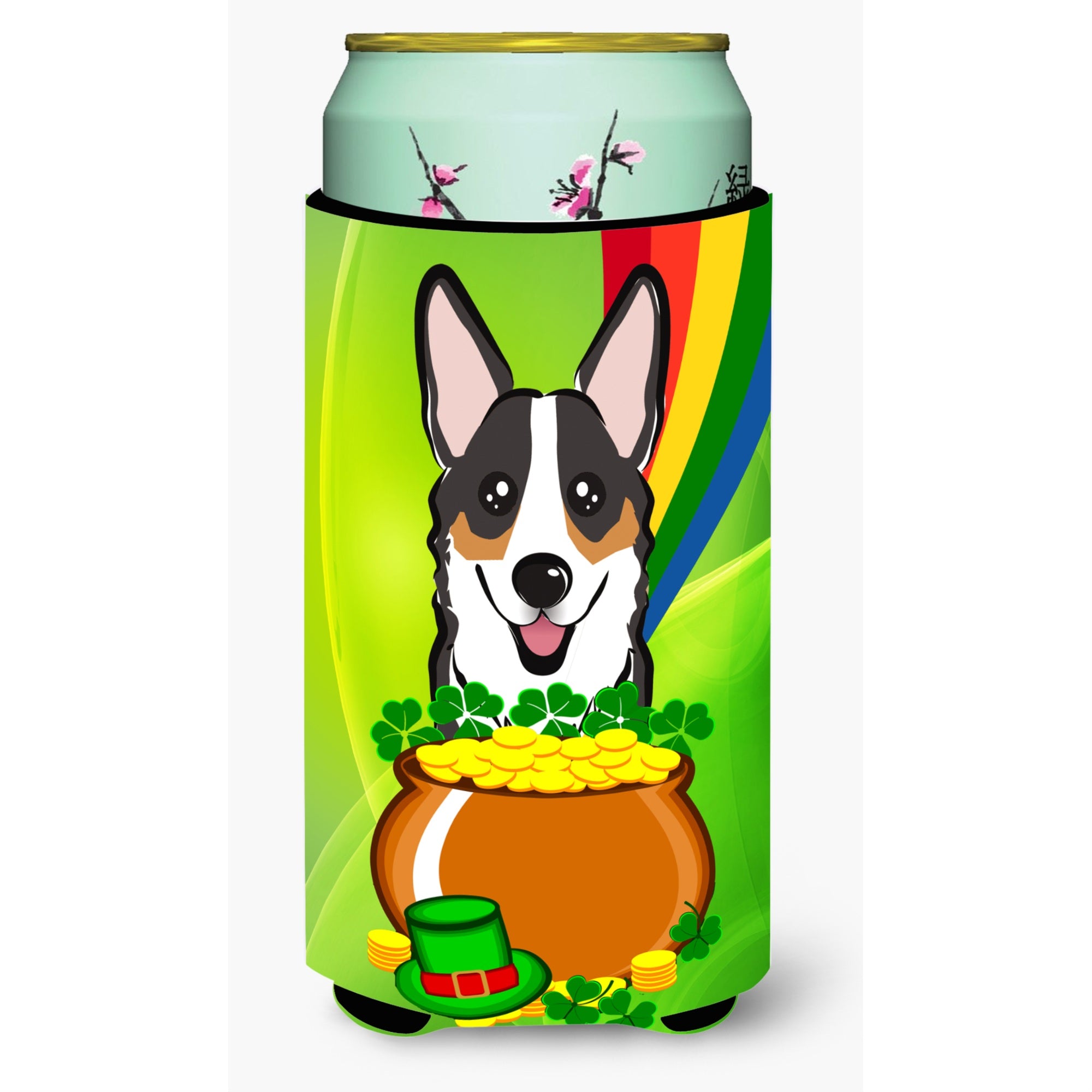 'Caroline'S Treasures Bb1999Tbc ''''Tricolor Corgi St. Patrick'S Day'''' Tall Boy Hugger Koozie, Multicolor''