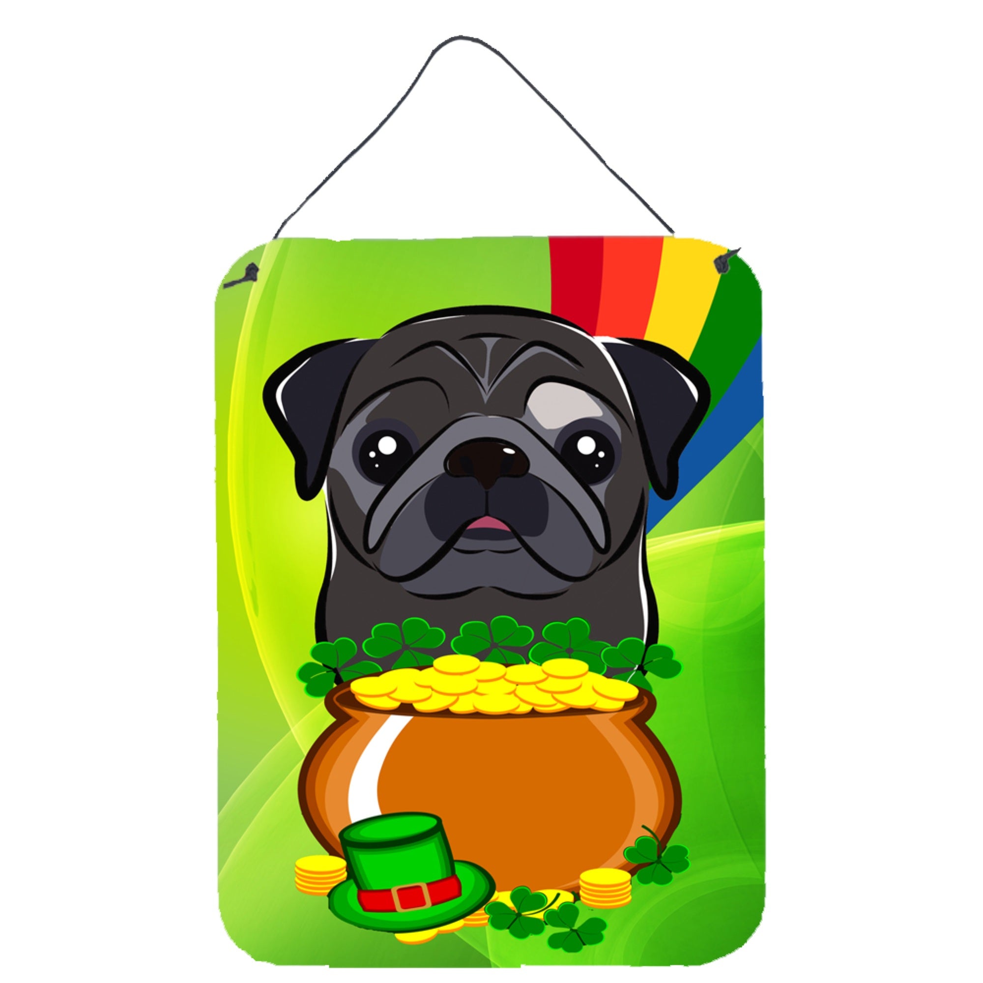 'Caroline'S Treasures Black Pug St. Patrick'S Day Wall Or Door Hanging Prints Bb2007Ds1216, 16Hx12W, Multicolor''