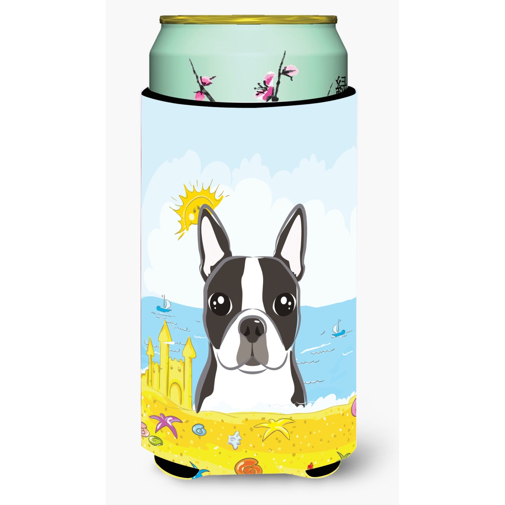 'Caroline'S Treasures Bb2071Tbc ''''Boston Terrier Summer Beach'''' Tall Boy Hugger Koozie, Multicolor''