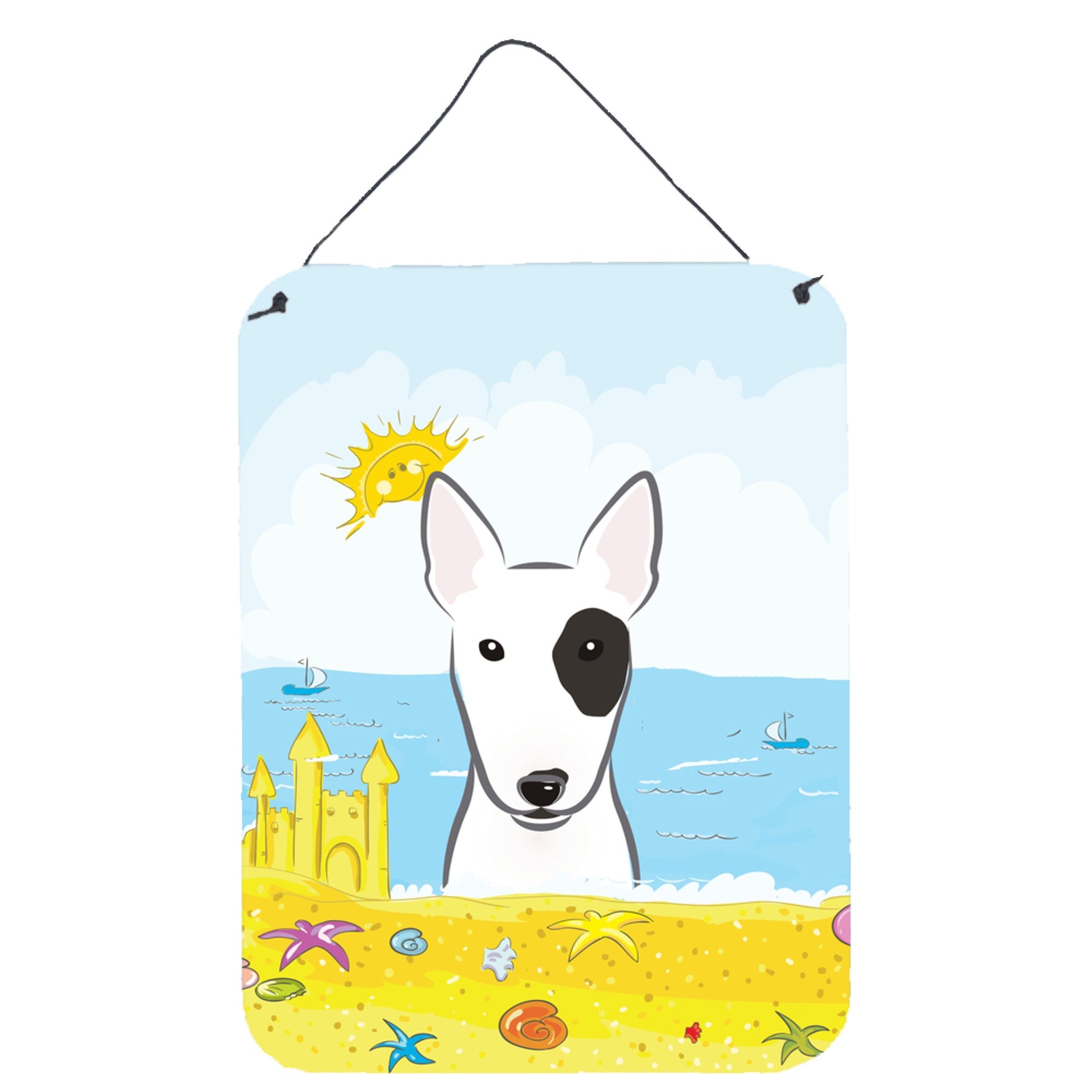 'Caroline'S Treasures Bull Terrier Summer Beach Wall Or Door Hanging Prints Bb2077Ds1216, 16Hx12W, Multicolor''