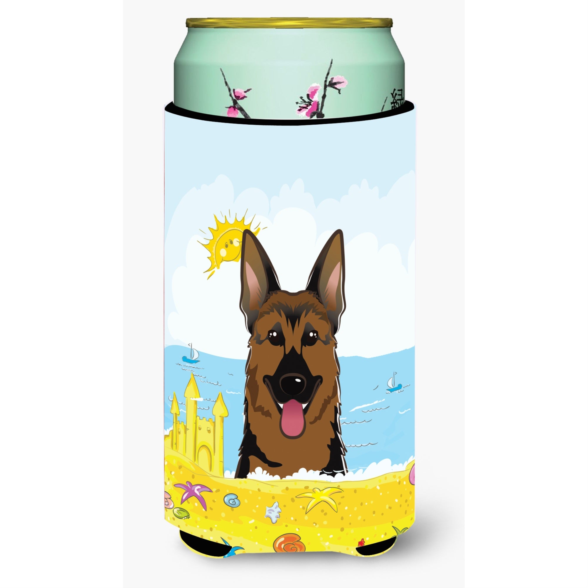 'Caroline'S Treasures Bb2079Tbc ''''German Shepherd Summer Beach'''' Tall Boy Hugger Koozie, Multicolor''
