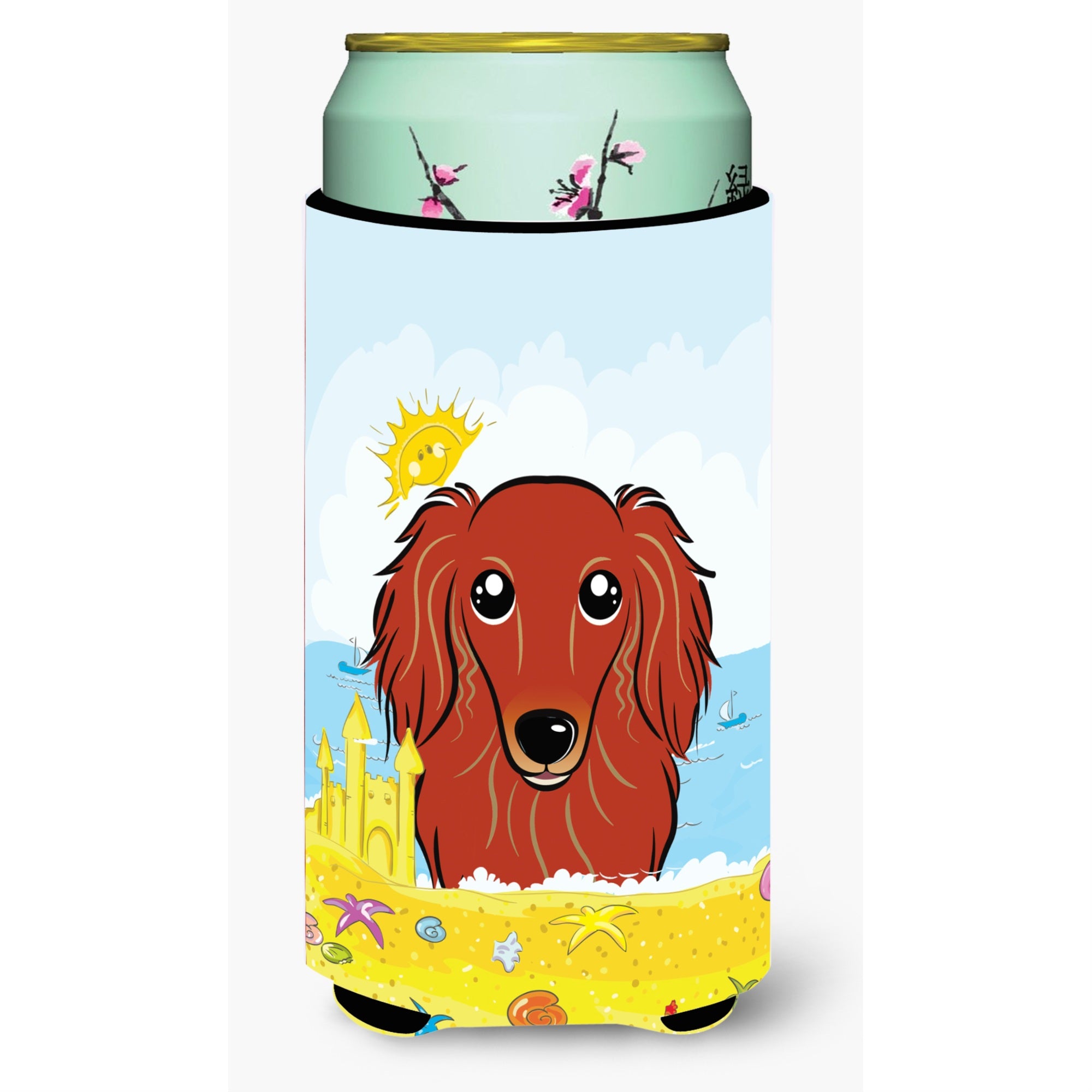 'Caroline'S Treasures Bb2082Tbc ''''Longhair Red Dachshund Summer Beach'''' Tall Boy Hugger Koozie, Multicolor''