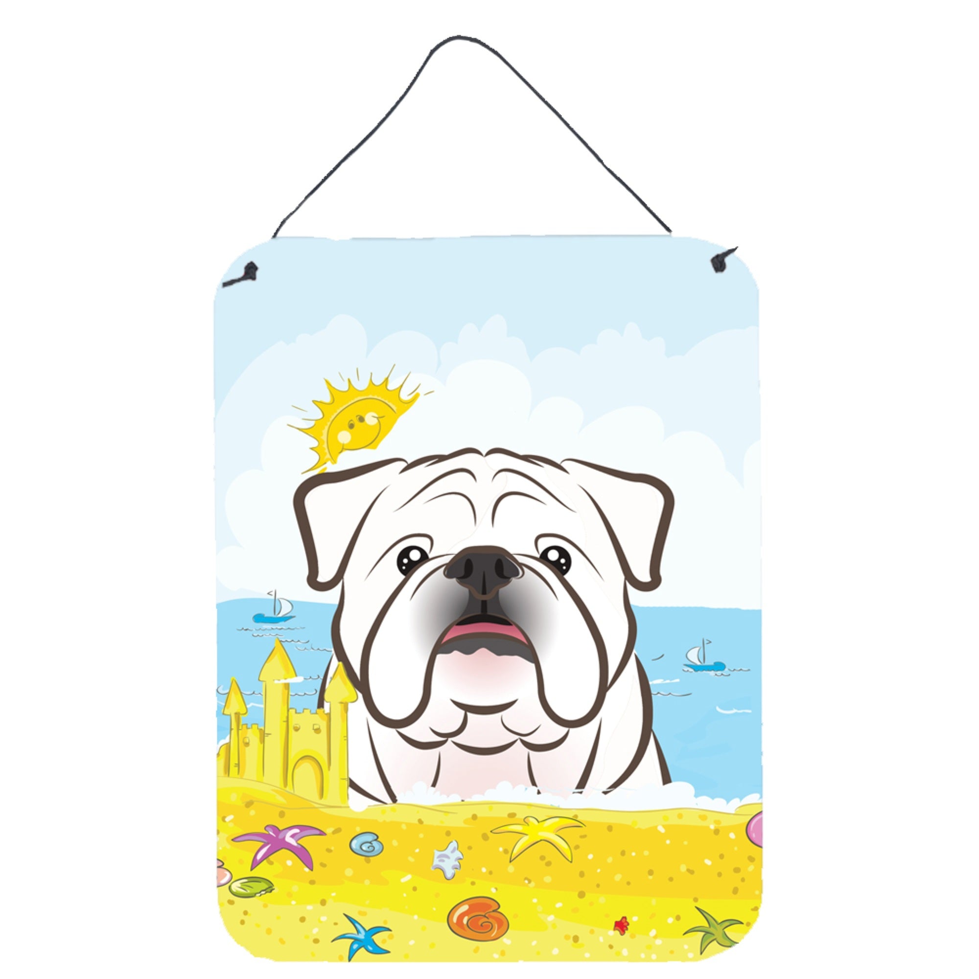 'Caroline'S Treasures White English Bulldog Summer Beach Wall Or Door Hanging Prints Bb2088Ds1216, 16''''H X 12''''W, Multicolo