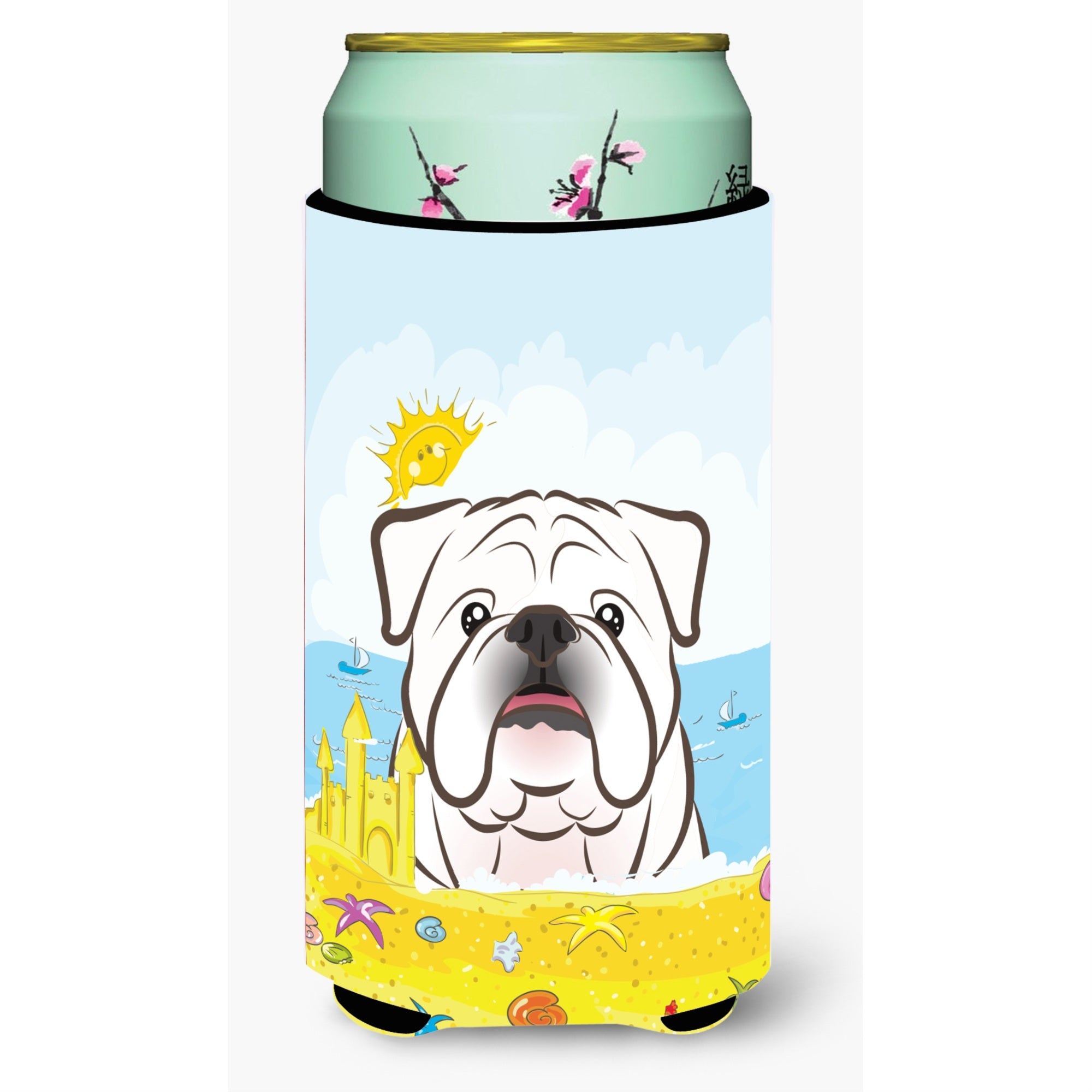 'Caroline'S Treasures Bb2088Tbc ''''White English Bulldog Summer Beach'''' Tall Boy Hugger Koozie, Multicolor''