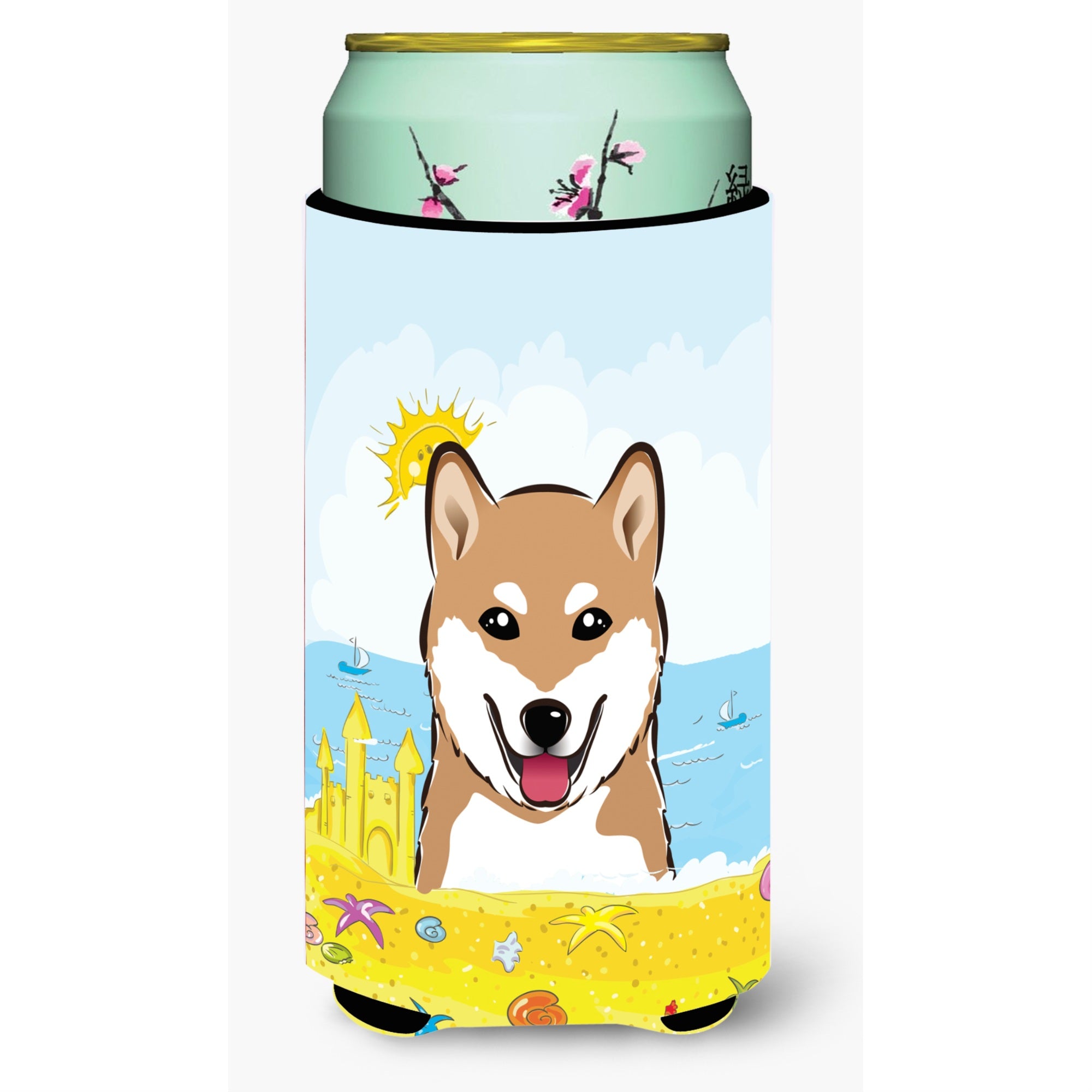 'Caroline'S Treasures Bb2093Tbc ''''Shiba Inu Summer Beach'''' Tall Boy Hugger Koozie, Multicolor''