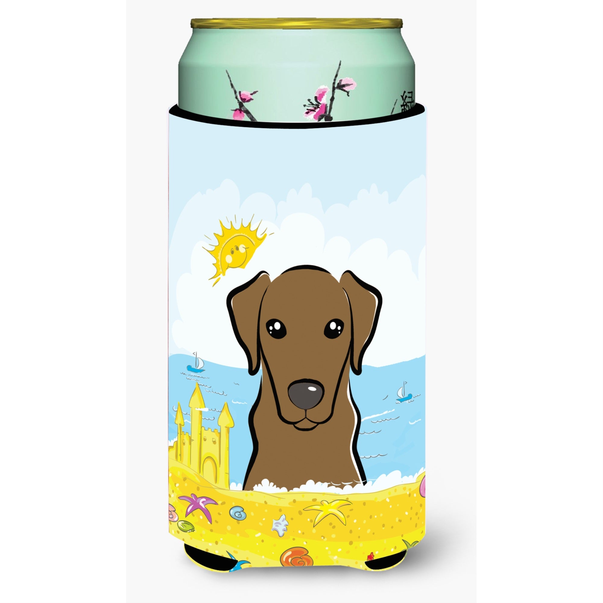 'Caroline'S Treasures Bb2102Tbc ''''Chocolate Labrador Summer Beach'''' Tall Boy Hugger Koozie, Multicolor''