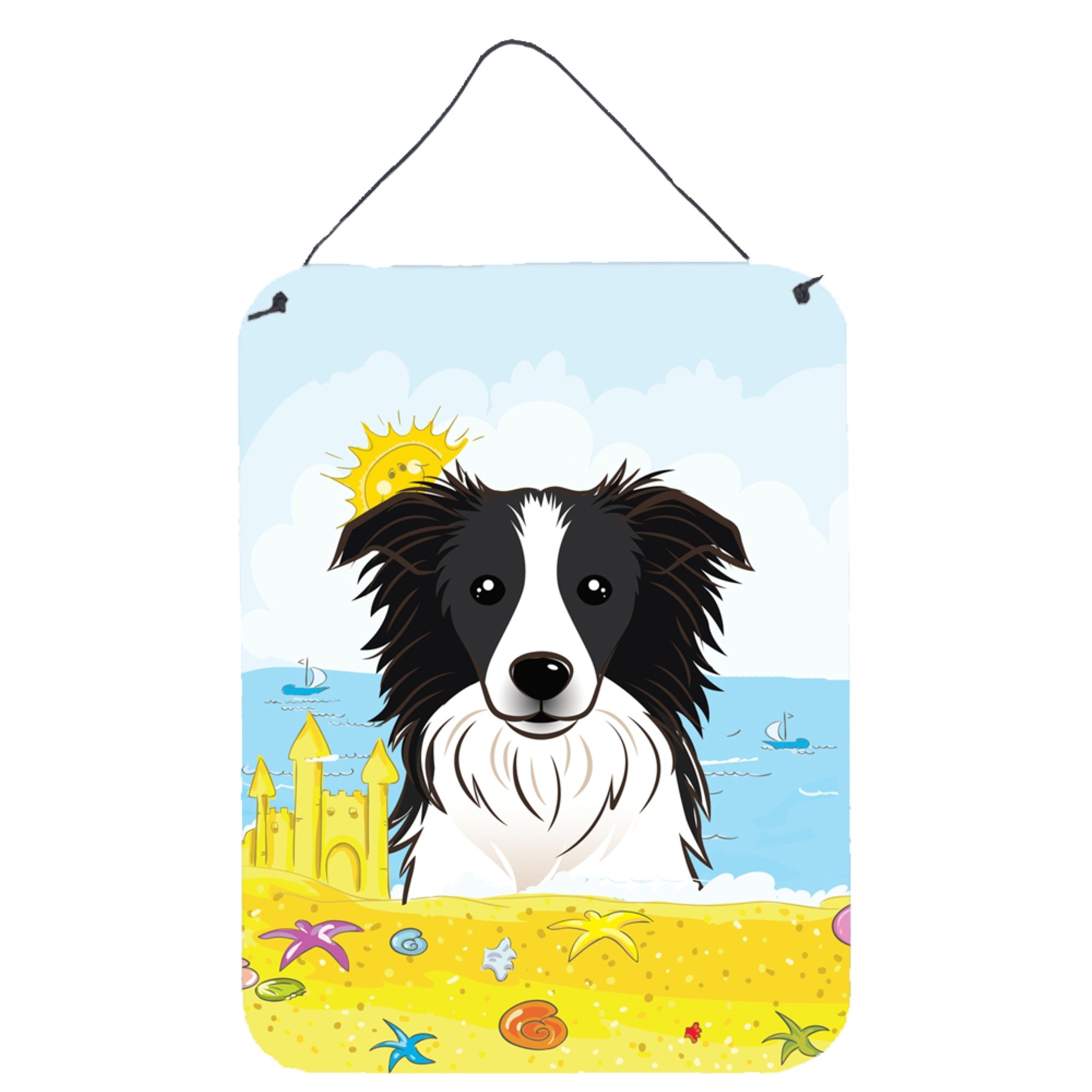 'Caroline'S Treasures Border Collie Summer Beach Wall Or Door Hanging Prints Bb2109Ds1216, 16Hx12W, Multicolor''