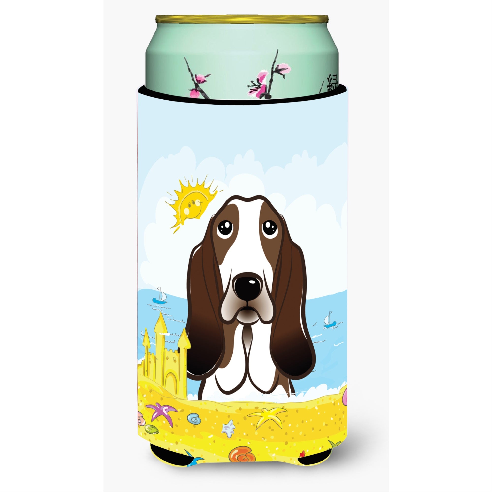 'Caroline'S Treasures Bb2111Tbc ''''Basset Hound Summer Beach'''' Tall Boy Hugger Koozie, Multicolor''