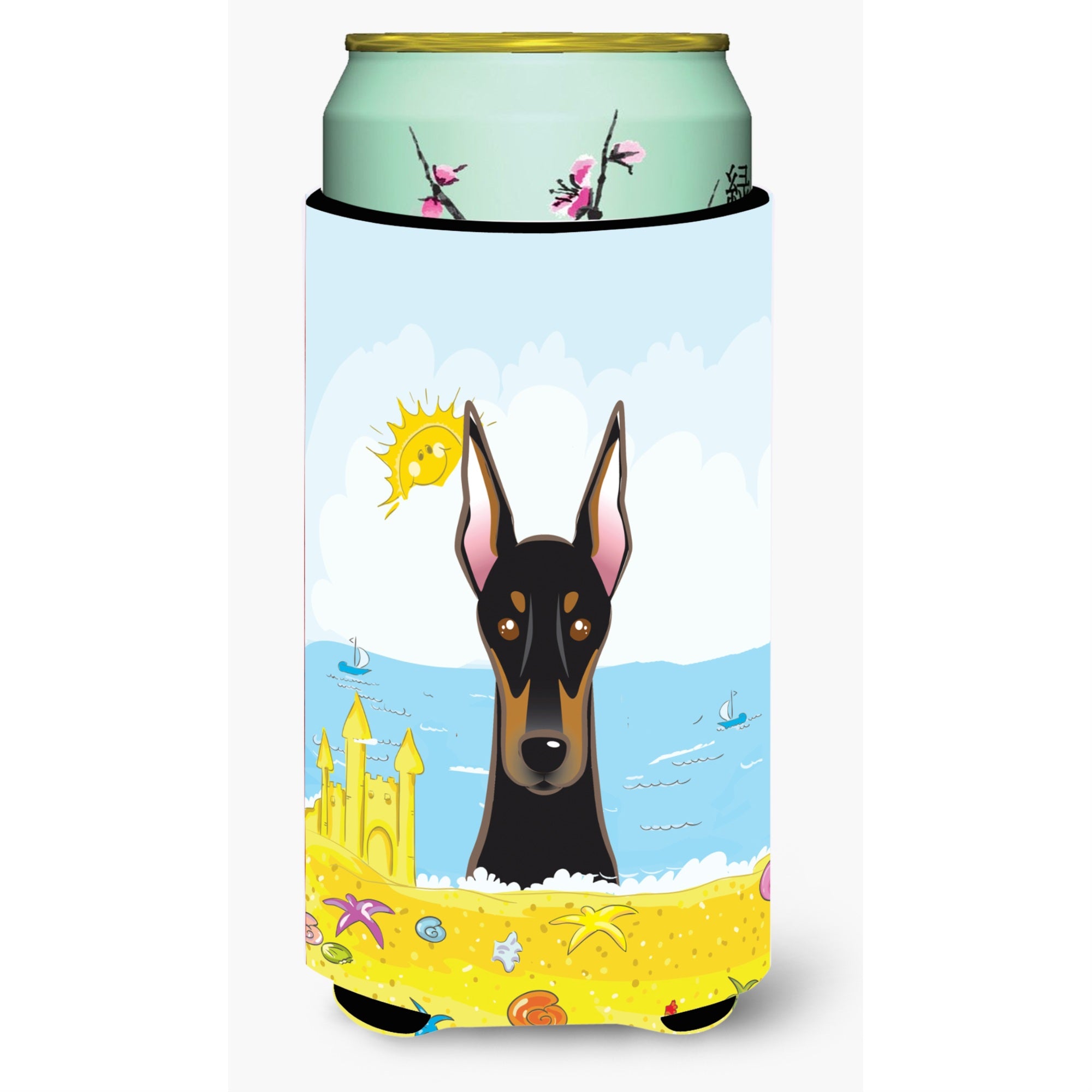'Caroline'S Treasures Bb2113Tbc ''''Doberman Summer Beach'''' Tall Boy Hugger Koozie, Multicolor''