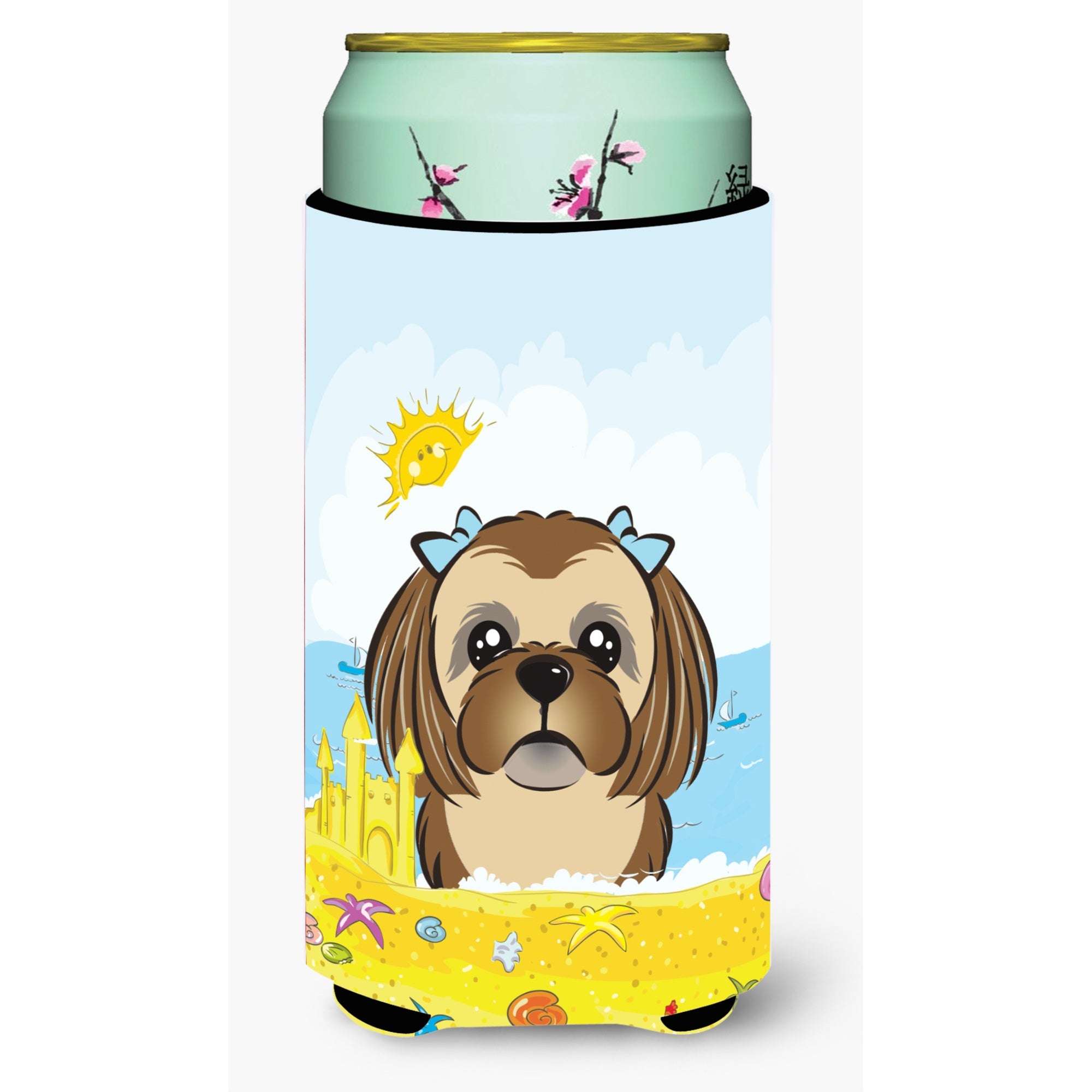 'Caroline'S Treasures Bb2117Tbc ''''Chocolate Brown Shih Tzu Summer Beach'''' Tall Boy Hugger Koozie, Multicolor''