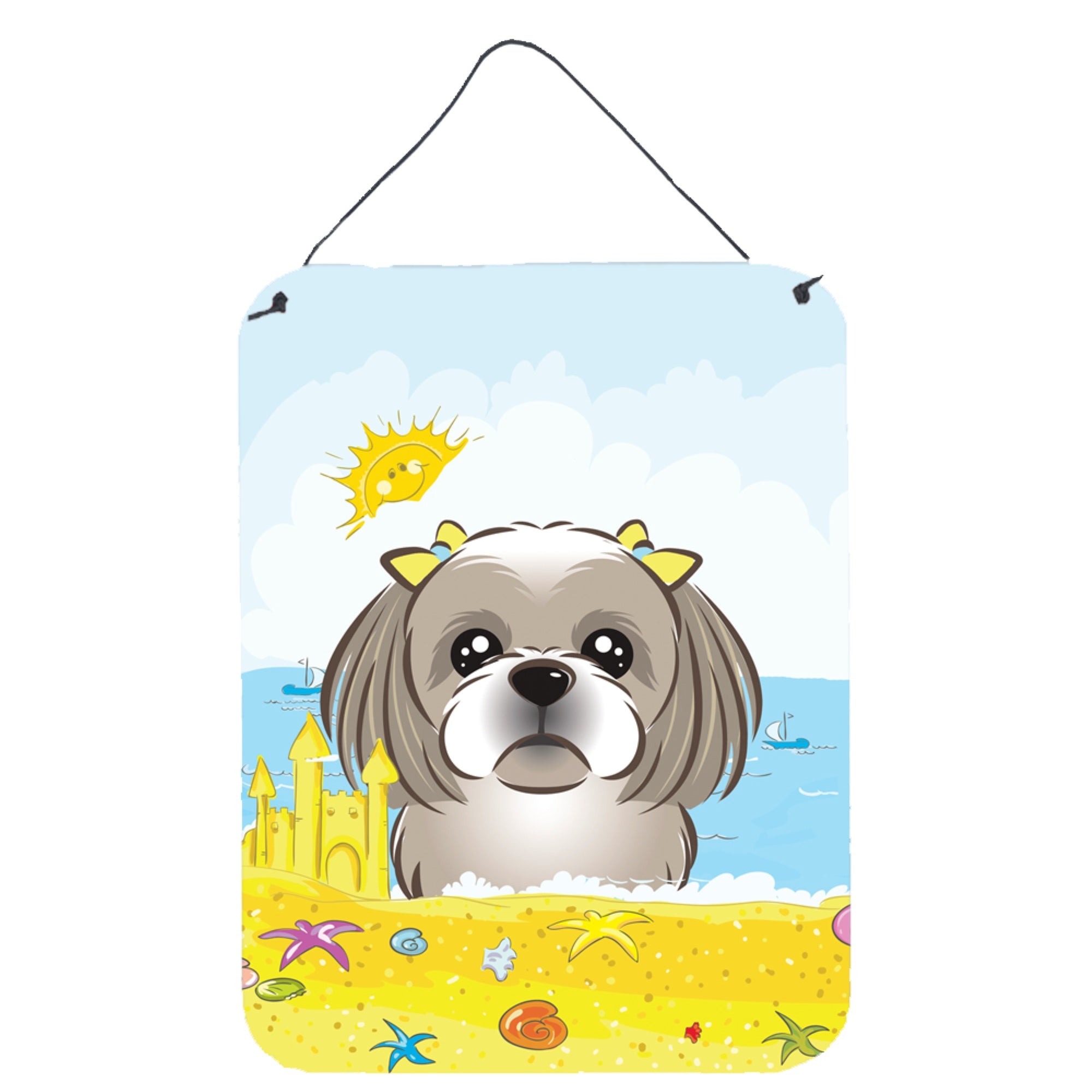 'Caroline'S Treasures Gray Silver Shih Tzu Summer Beach Wall Or Door Hanging Prints Bb2118Ds1216, 16Hx12W, Multicolor''