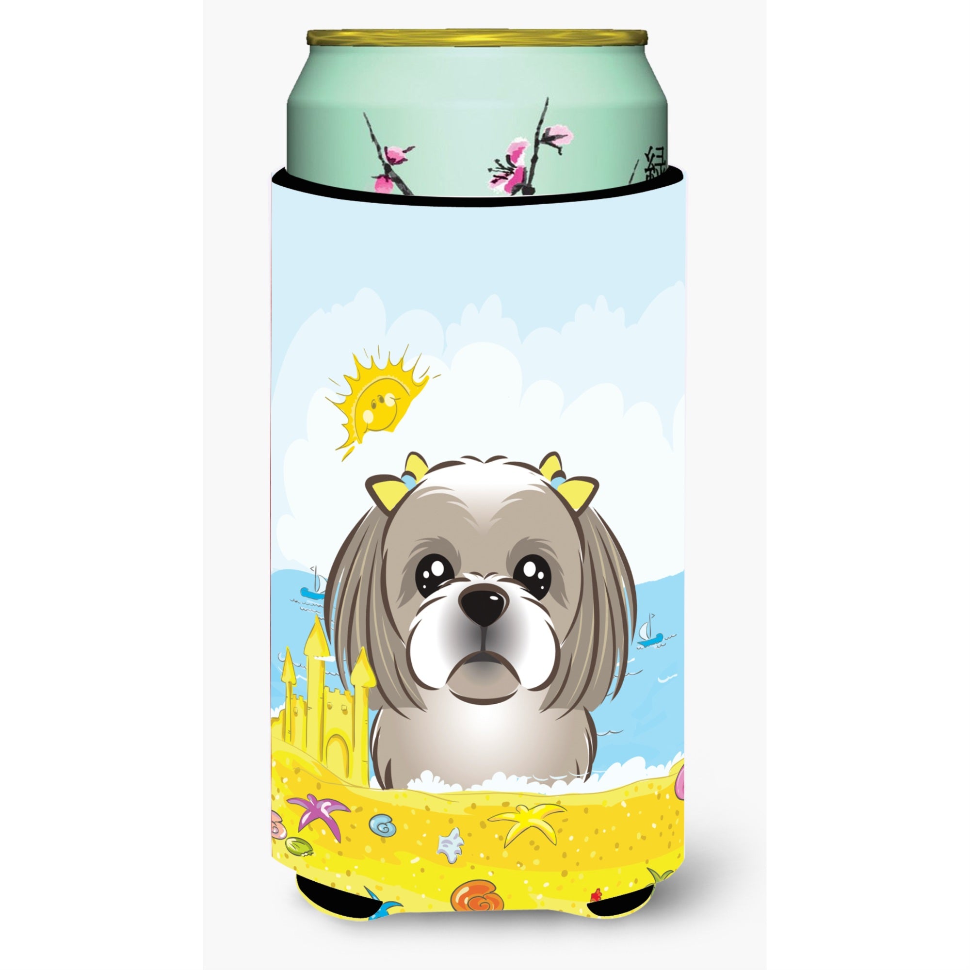 'Caroline'S Treasures Bb2118Tbc ''''Gray Silver Shih Tzu Summer Beach'''' Tall Boy Hugger Koozie, Multicolor''