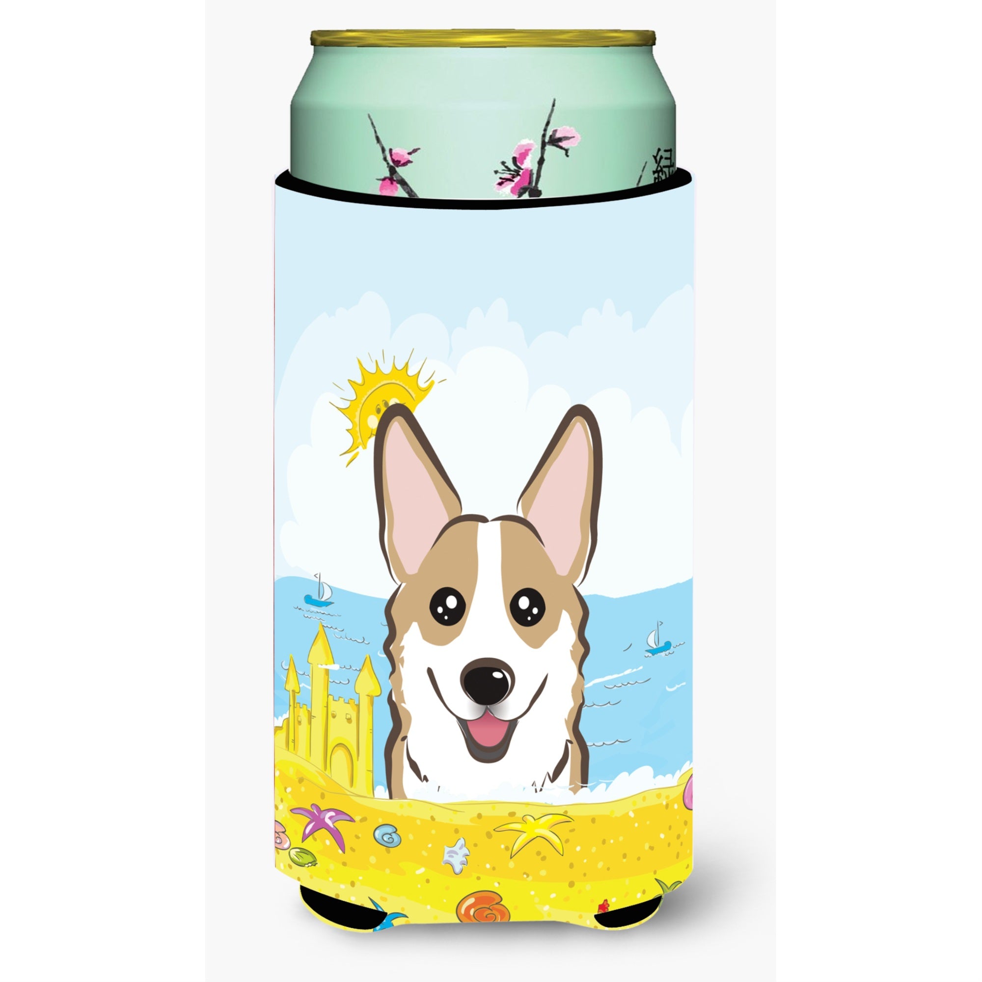 'Caroline'S Treasures Bb2121Tbc ''''Sable Corgi Summer Beach'''' Tall Boy Hugger Koozie, Multicolor''