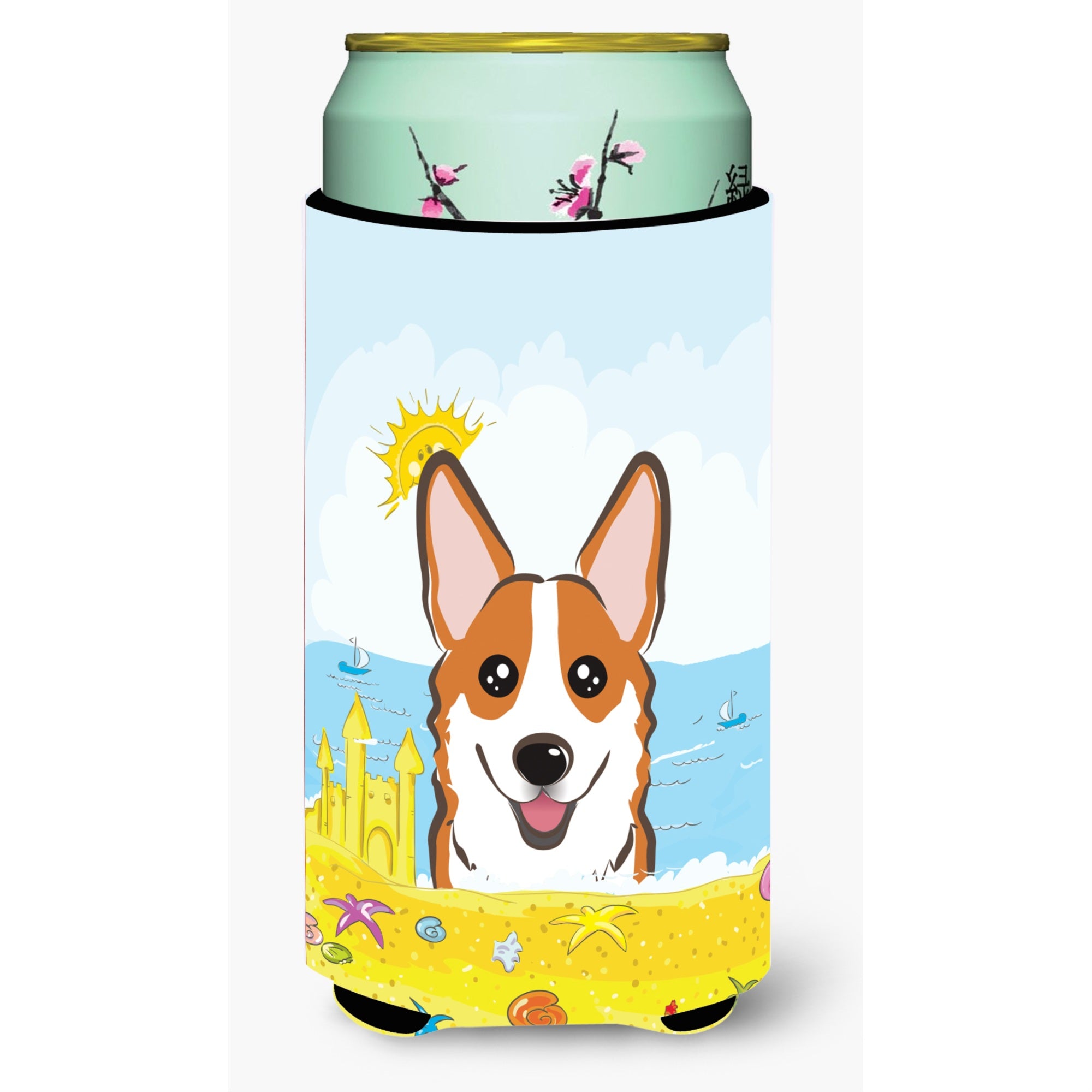 Carolines Treasures BB2122TBC Red Corgi Summer Beach Tall Boy Hugger Koozie, Multicolor