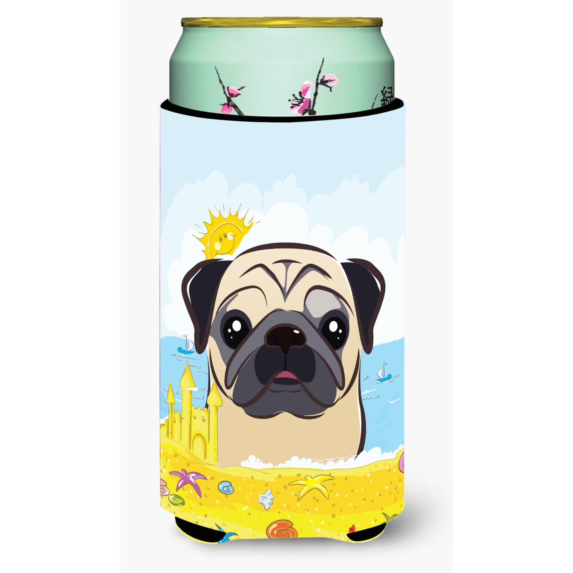 'Caroline'S Treasures Bb2130Tbc ''''Fawn Pug Summer Beach'''' Tall Boy Hugger Koozie, Multicolor''