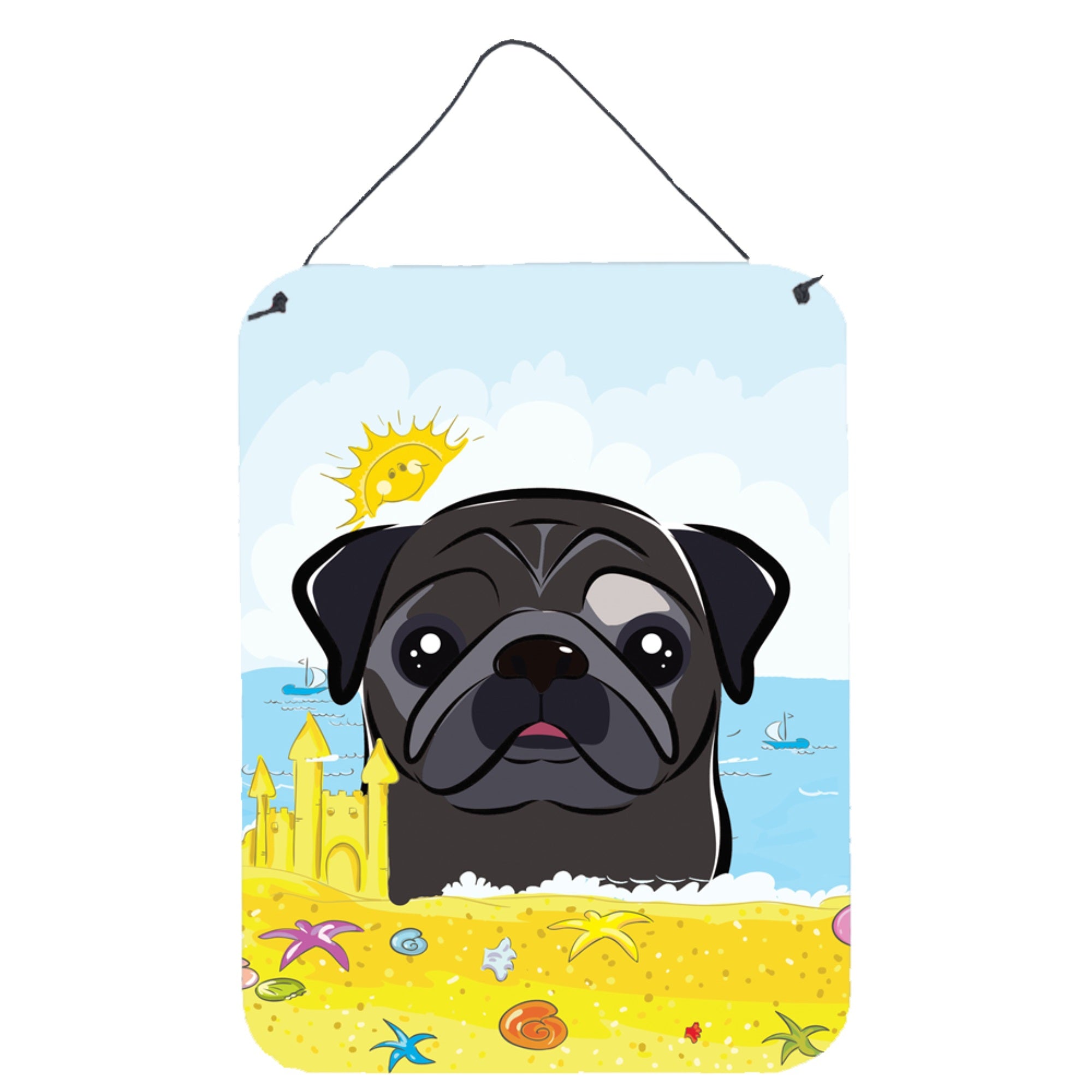 'Caroline'S Treasures Black Pug Summer Beach Wall Or Door Hanging Prints Bb2131Ds1216, 16Hx12W, Multicolor''
