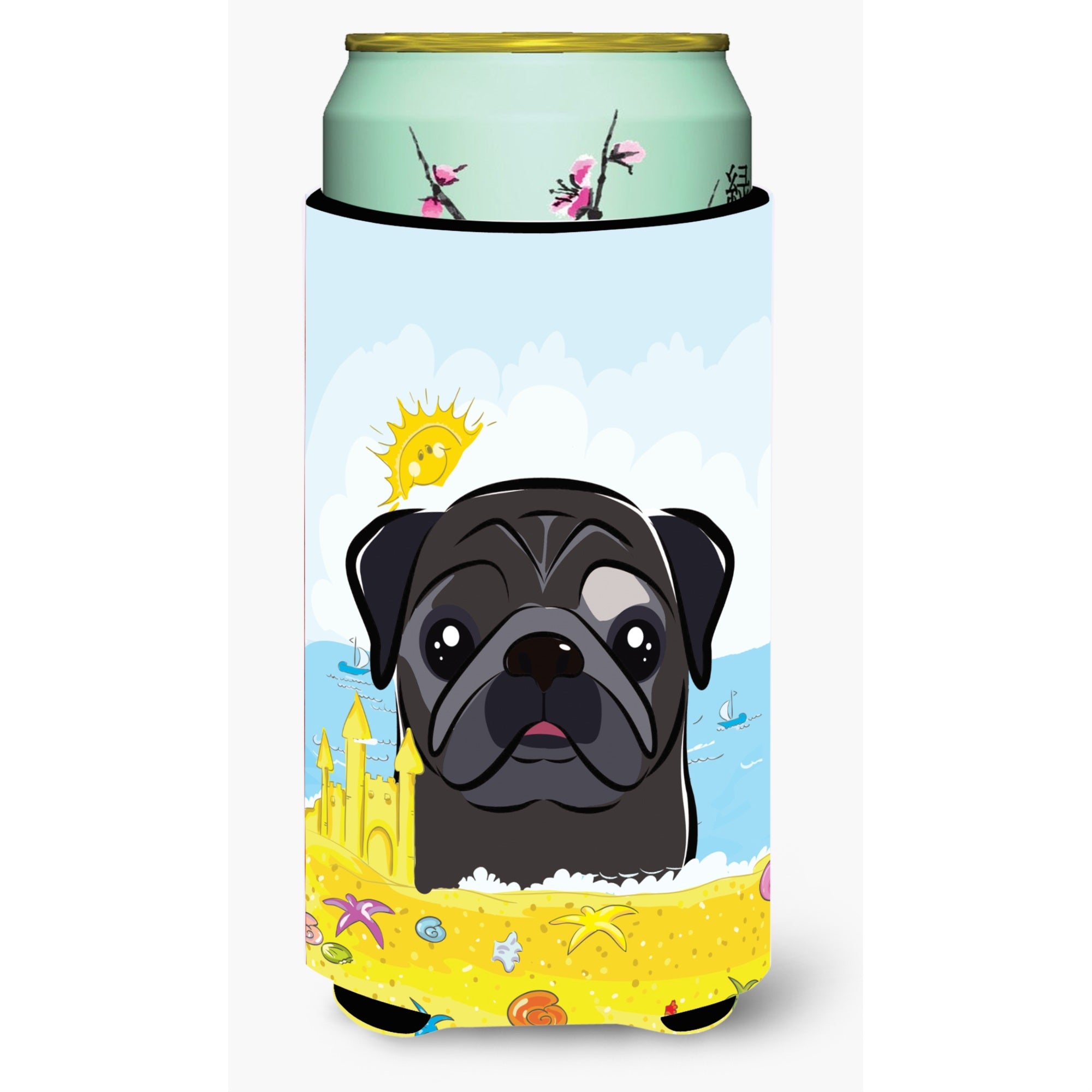 'Caroline'S Treasures Bb2131Tbc ''''Black Pug Summer Beach'''' Tall Boy Hugger Koozie, Multicolor''